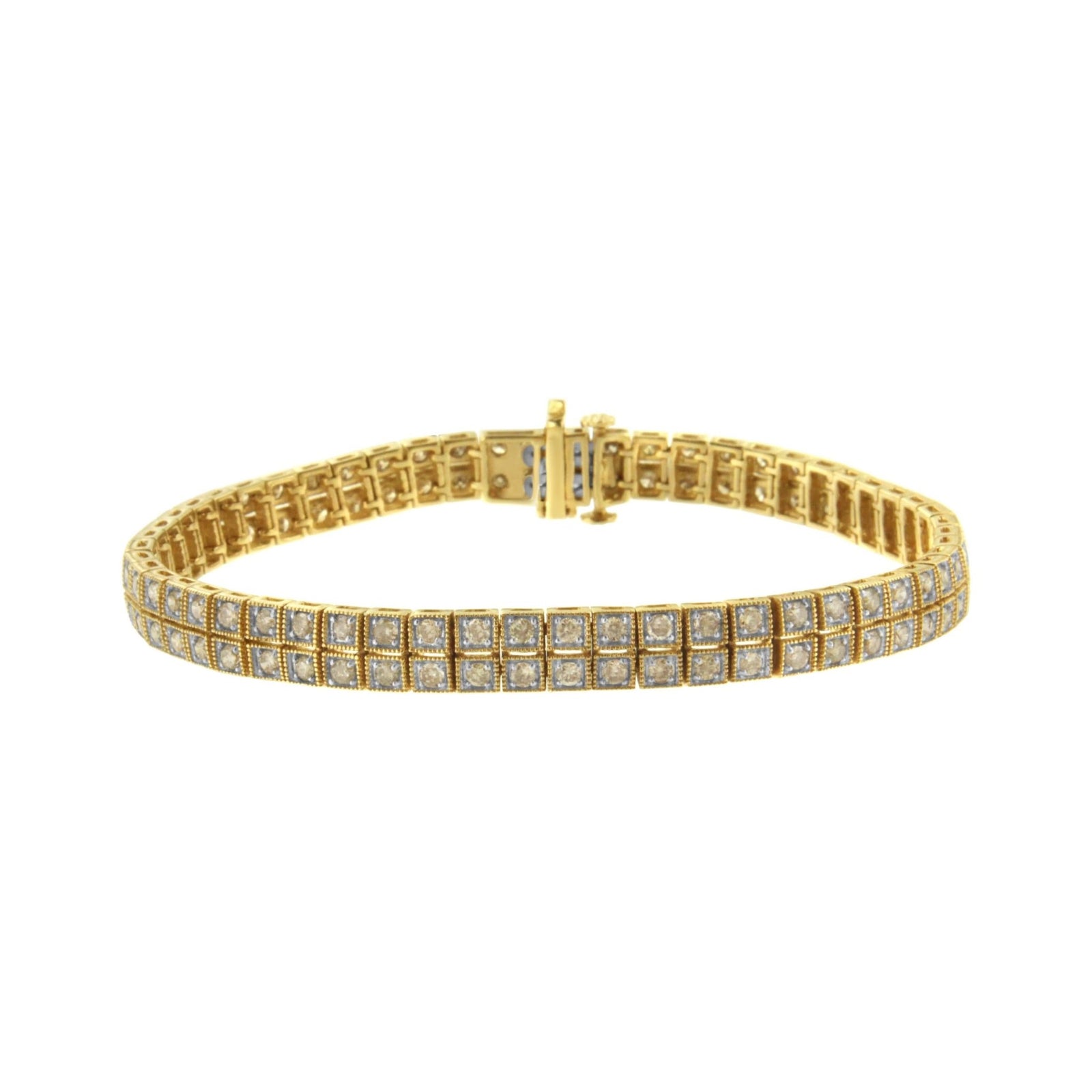 14K Yellow Gold over .925 Sterling Silver 3.0 Cttw Diamond Double Row Square Milgrain Link 7” Tennis Bracelet (K-L Color, I1-I2 Clarity) - LinkagejewelrydesignLinkagejewelrydesign