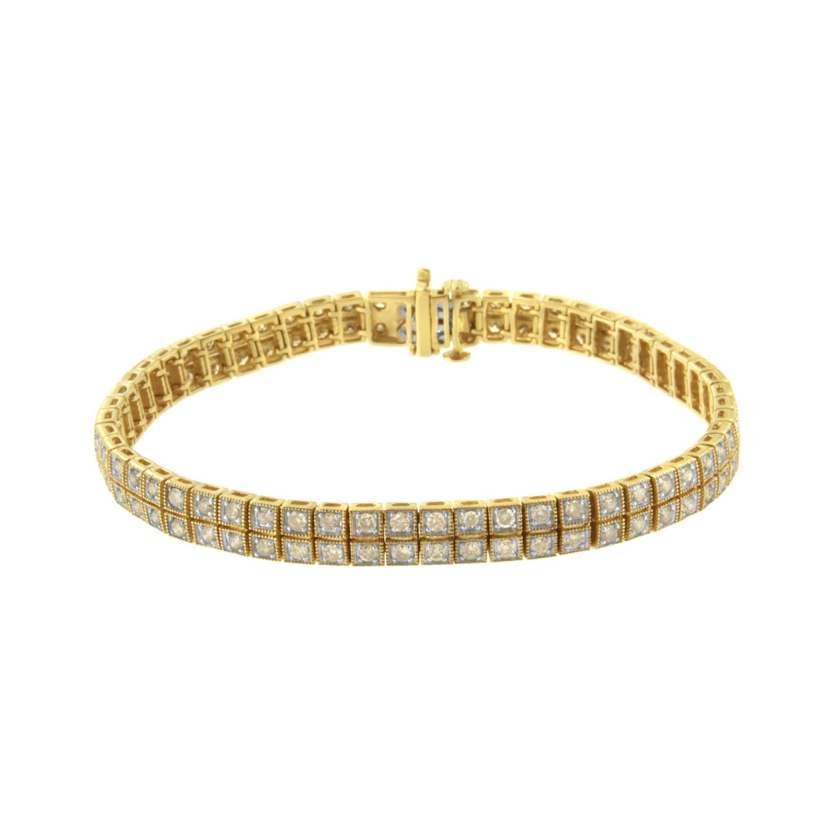 14K Yellow Gold over .925 Sterling Silver 3.0 Cttw Diamond Double Row Square Milgrain Link 7” Tennis Bracelet (K-L Color, I1-I2 Clarity) - LinkagejewelrydesignLinkagejewelrydesign