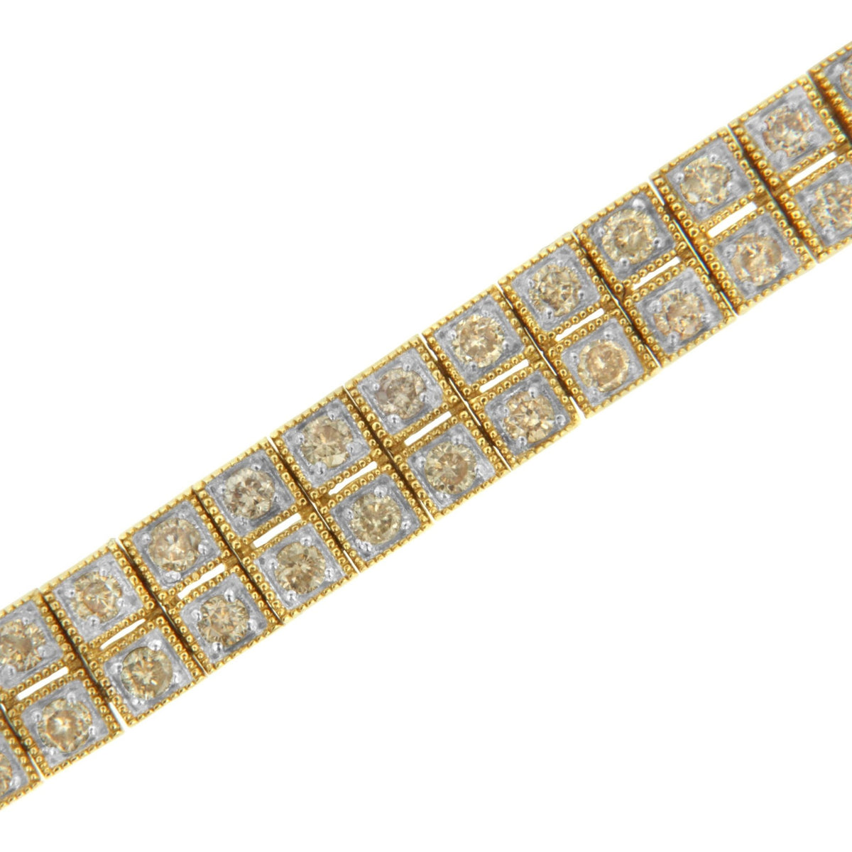 14K Yellow Gold over .925 Sterling Silver 3.0 Cttw Diamond Double Row Square Milgrain Link 7” Tennis Bracelet (K-L Color, I1-I2 Clarity) - LinkagejewelrydesignLinkagejewelrydesign