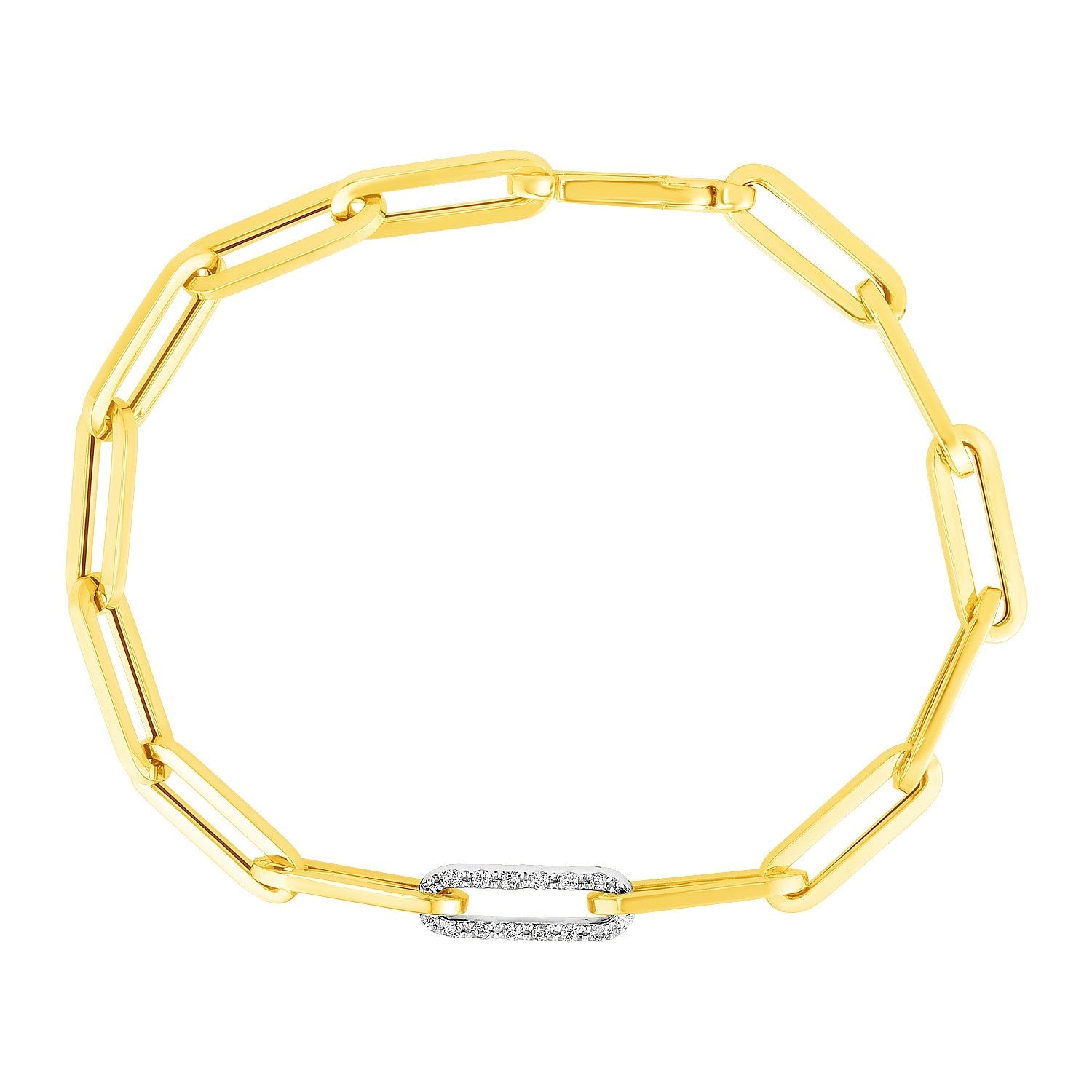 14k Yellow Gold Paperclip Chain Bracelet with Diamond Link - LinkagejewelrydesignLinkagejewelrydesign
