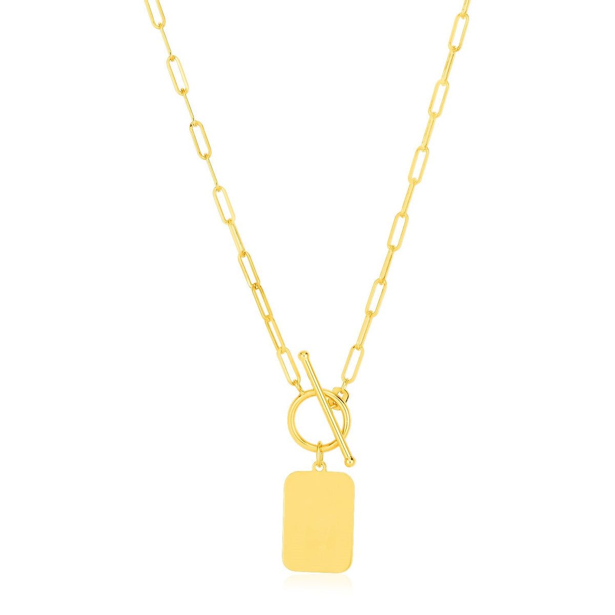 14k Yellow Gold Paperclip Chain Necklace with Rounded Rectangle Pendant - LinkagejewelrydesignLinkagejewelrydesign