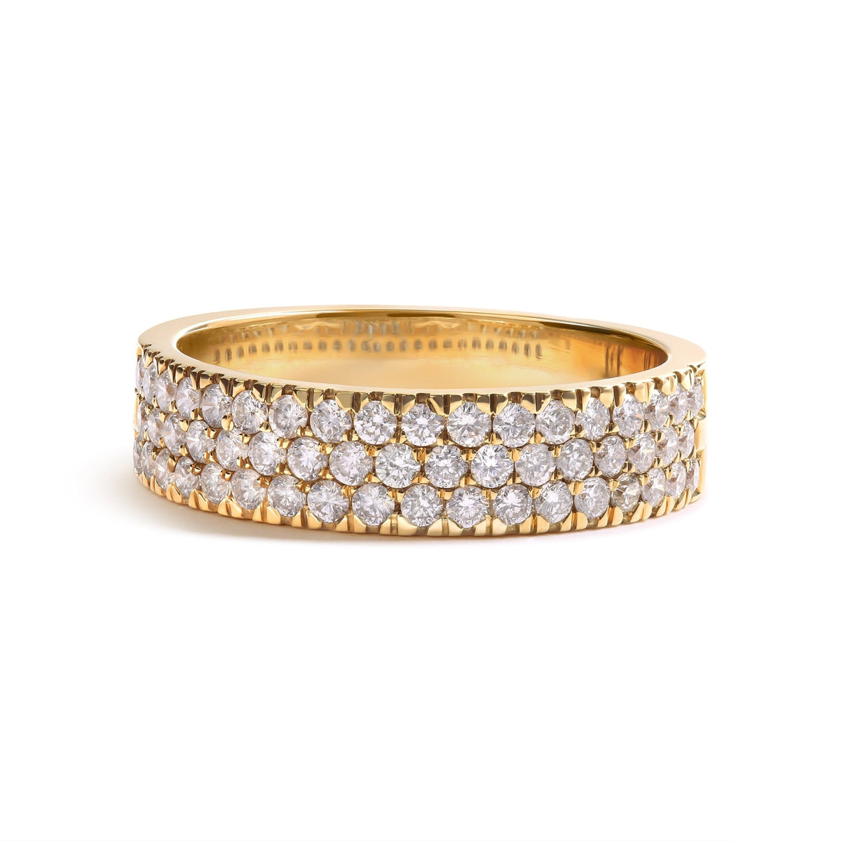 14K Yellow Gold Pave Set 3/4 cttw Multi Row Diamond Band Ring (H-I Color, SI2-I1 Clarity) - Size 7 - LinkagejewelrydesignLinkagejewelrydesign