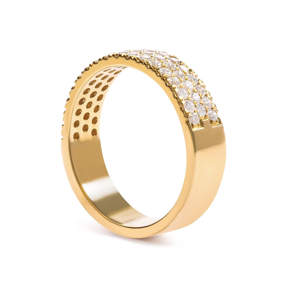 14K Yellow Gold Pave Set 3/4 cttw Multi Row Diamond Band Ring (H-I Color, SI2-I1 Clarity) - Size 7 - LinkagejewelrydesignLinkagejewelrydesign