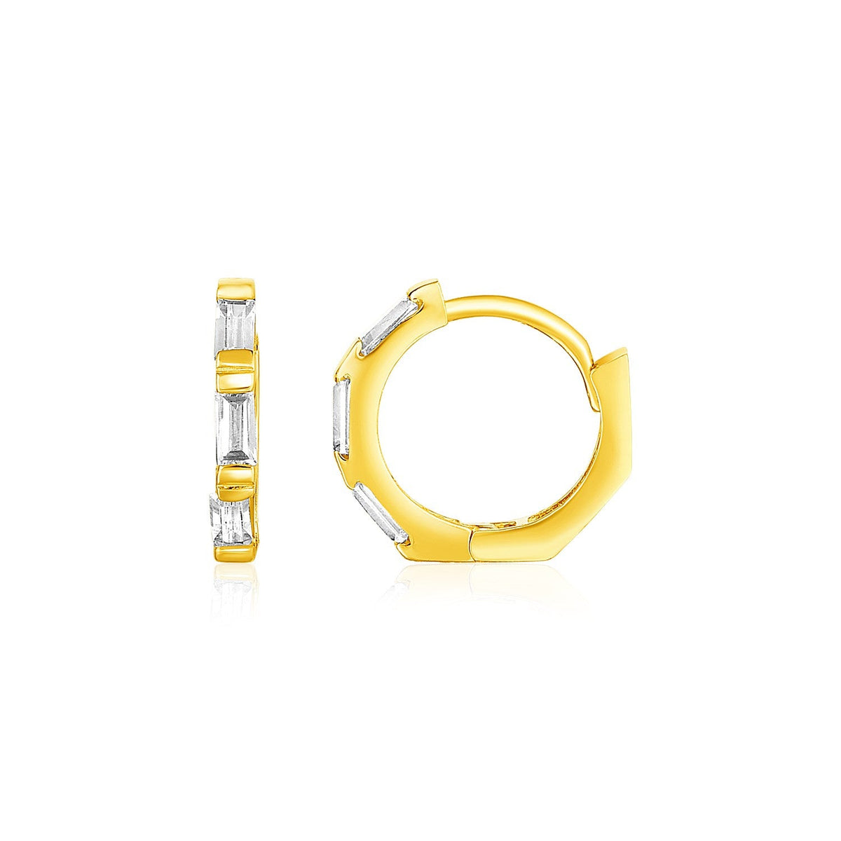 14k Yellow Gold Petite Octagonal Hoop Earrings with Cubic Zirconias - LinkagejewelrydesignLinkagejewelrydesign