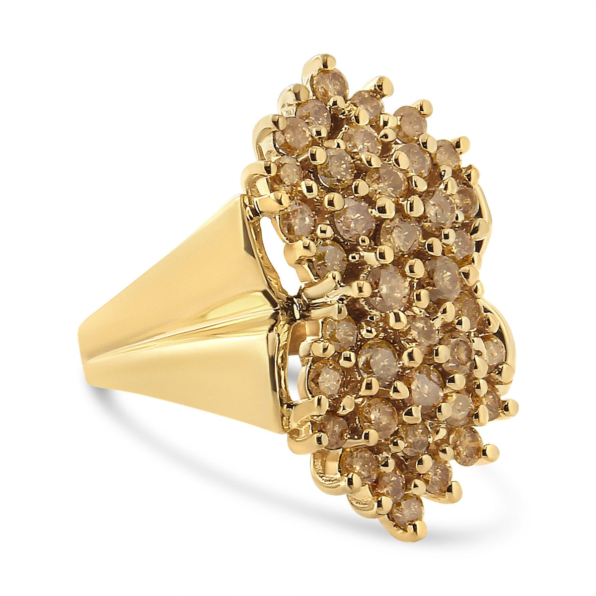 14K Yellow Gold Plated .925 Sterling Silver 1 1/2 Cttw Diamond Cluster Ring (Champagne Color, I2-I3 Clarity) - Size 7 - LinkagejewelrydesignLinkagejewelrydesign