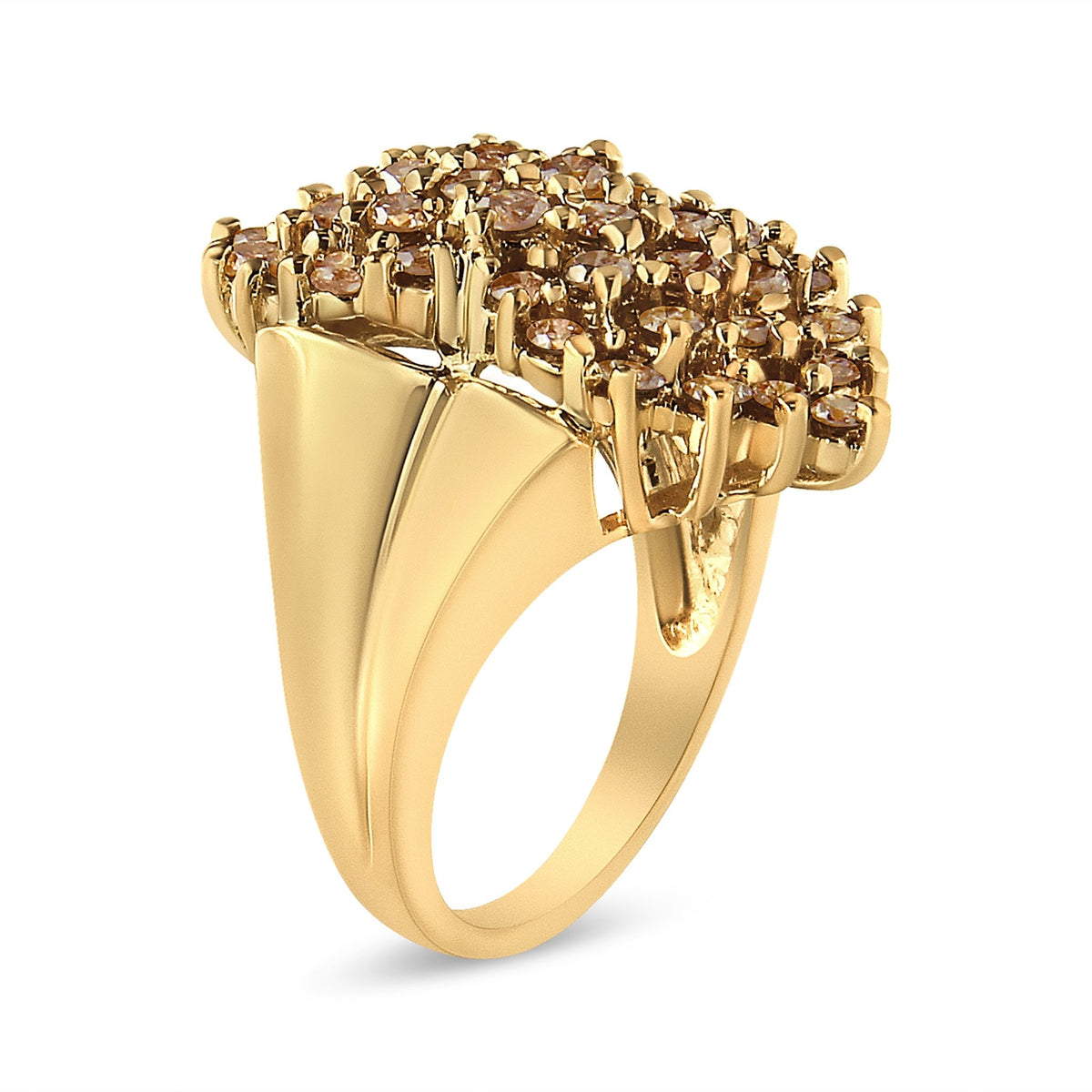 14K Yellow Gold Plated .925 Sterling Silver 1 1/2 Cttw Diamond Cluster Ring (Champagne Color, I2-I3 Clarity) - Size 7 - LinkagejewelrydesignLinkagejewelrydesign