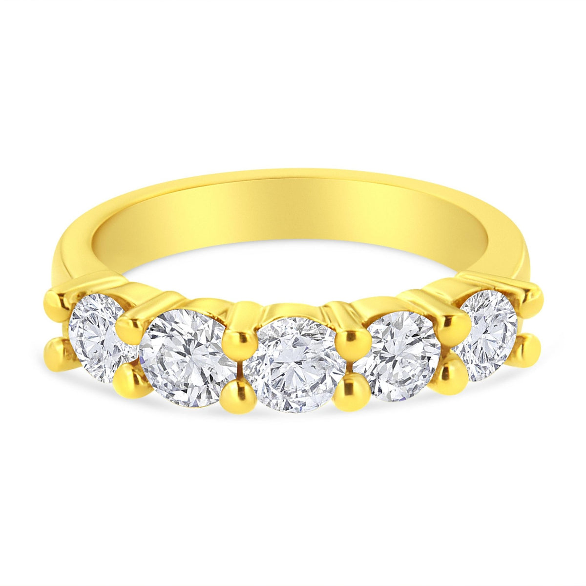 14K Yellow Gold Plated .925 Sterling Silver 1 1/2 Cttw Shared Prong Set Brilliant Round-Cut Diamond Anniversary or Wedding Band Ring (K-L Color, SI2-I1 Clarity) - Size 7 - LinkagejewelrydesignLinkagejewelrydesign
