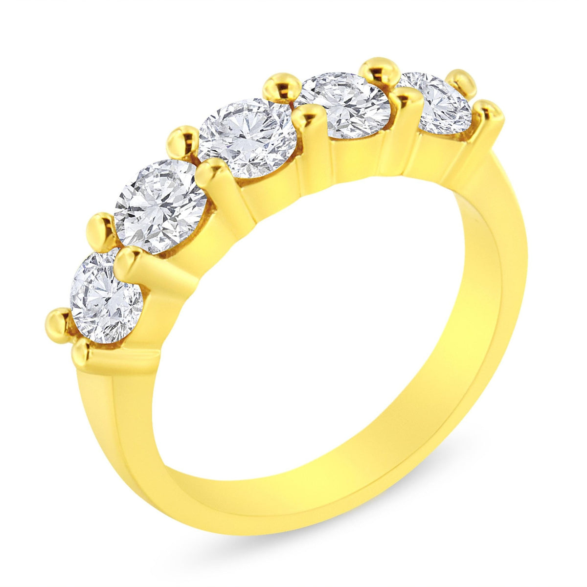 14K Yellow Gold Plated .925 Sterling Silver 1 1/2 Cttw Shared Prong Set Brilliant Round-Cut Diamond Anniversary or Wedding Band Ring (K-L Color, SI2-I1 Clarity) - Size 7 - LinkagejewelrydesignLinkagejewelrydesign