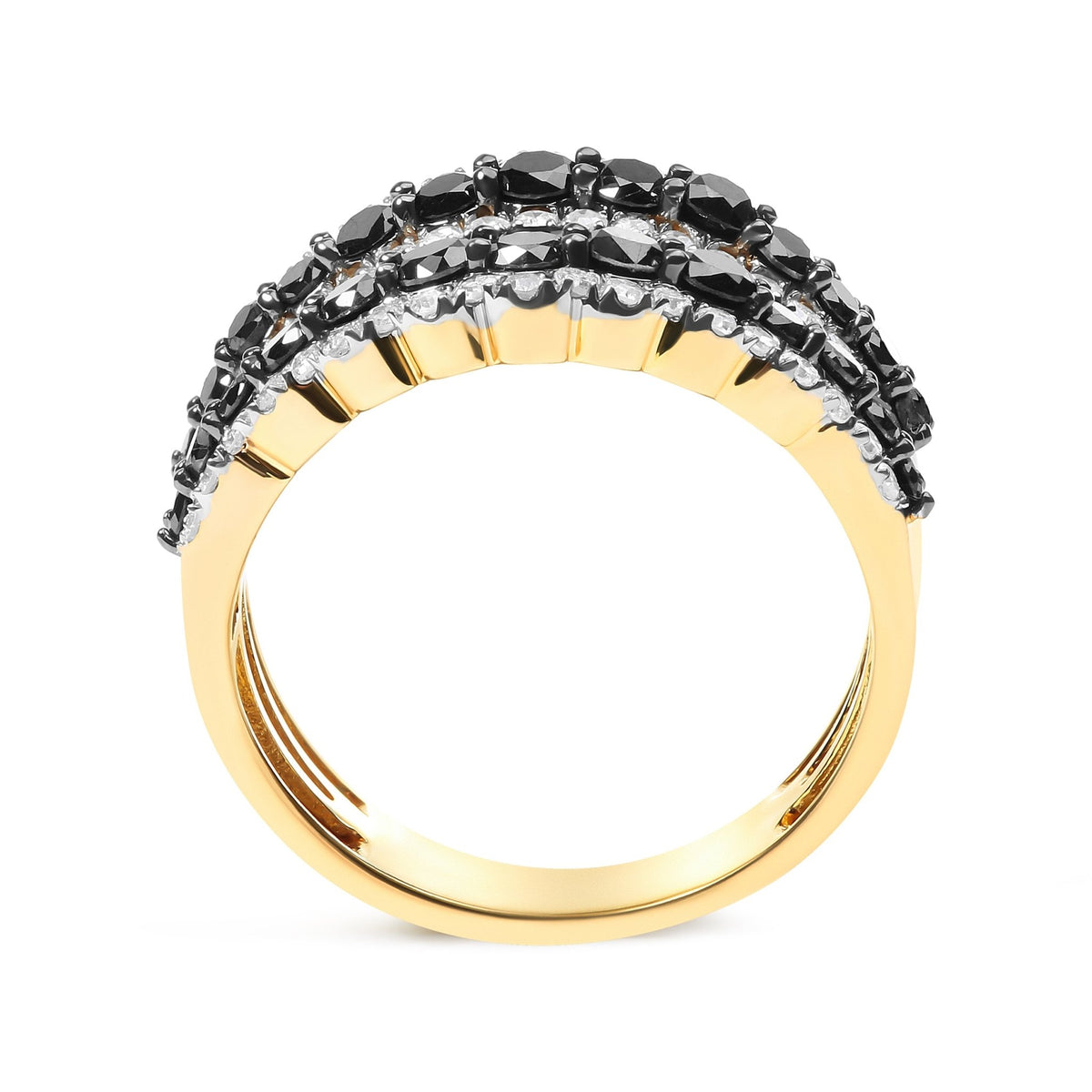 14K Yellow Gold Plated .925 Sterling Silver 1 3/4 Cttw Treated Black and White Alternating Diamond Multi Row Band Ring (Black / I-J Color, I2-I3 Clarity) - Size 7 - LinkagejewelrydesignLinkagejewelrydesign