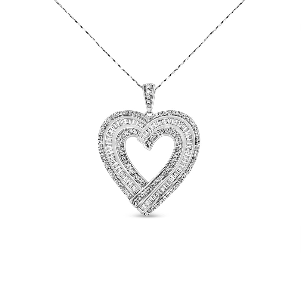 14K Yellow Gold Plated .925 Sterling Silver 1 3/8 Cttw Baguette Diamond Composite Heart 18" Inch Pendant (I-J Color, I1-I2 Clarity) - LinkagejewelrydesignLinkagejewelrydesign
