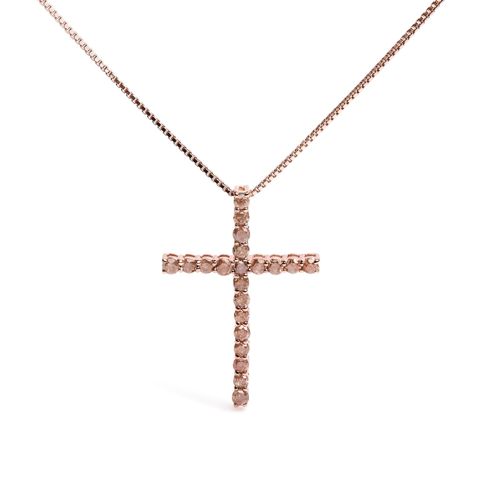 14K Yellow Gold Plated .925 Sterling Silver 1.0 Cttw Champagne Diamond Gold Cross Pendant Necklace for Women (K-L Color, I1-I2 Clarity)- 18 inch - LinkagejewelrydesignLinkagejewelrydesign