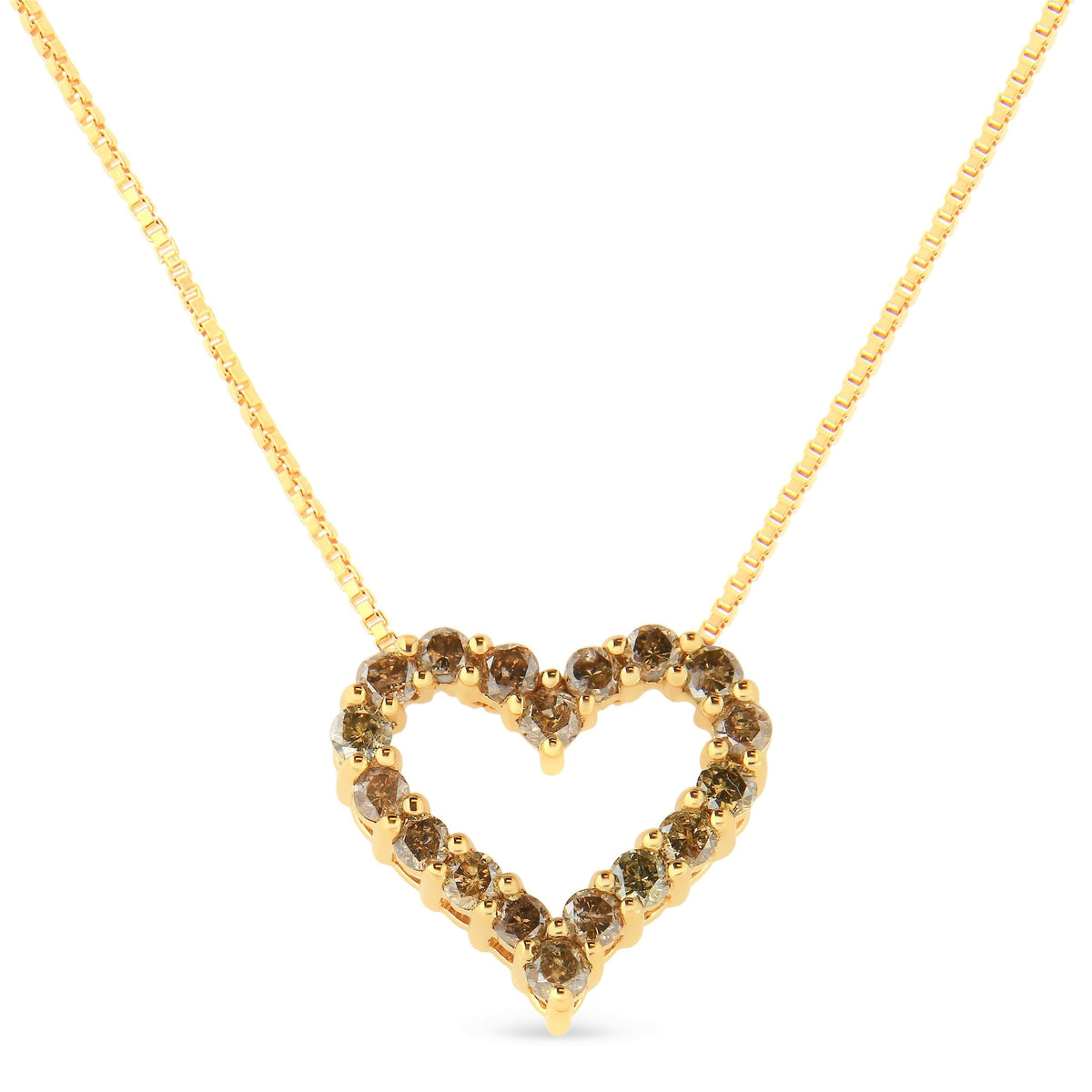 14K Yellow Gold Plated .925 Sterling Silver 1.0 Cttw Champagne Diamond Heart Pendant Necklace (K-L Color, I1-I2 Clarity) - 18&quot; - LinkagejewelrydesignLinkagejewelrydesign