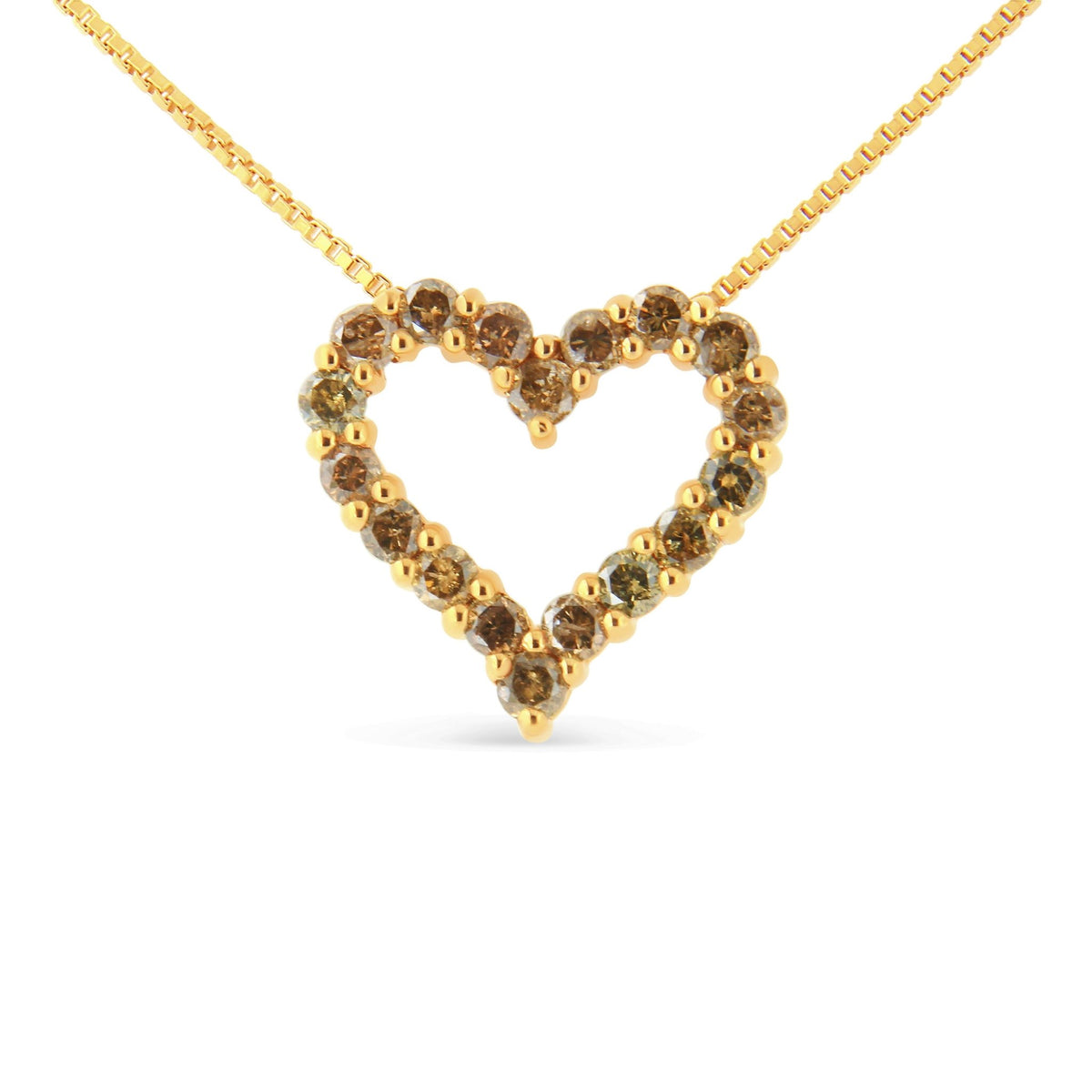 14K Yellow Gold Plated .925 Sterling Silver 1.0 Cttw Champagne Diamond Heart Pendant Necklace (K-L Color, I1-I2 Clarity) - 18&quot; - LinkagejewelrydesignLinkagejewelrydesign