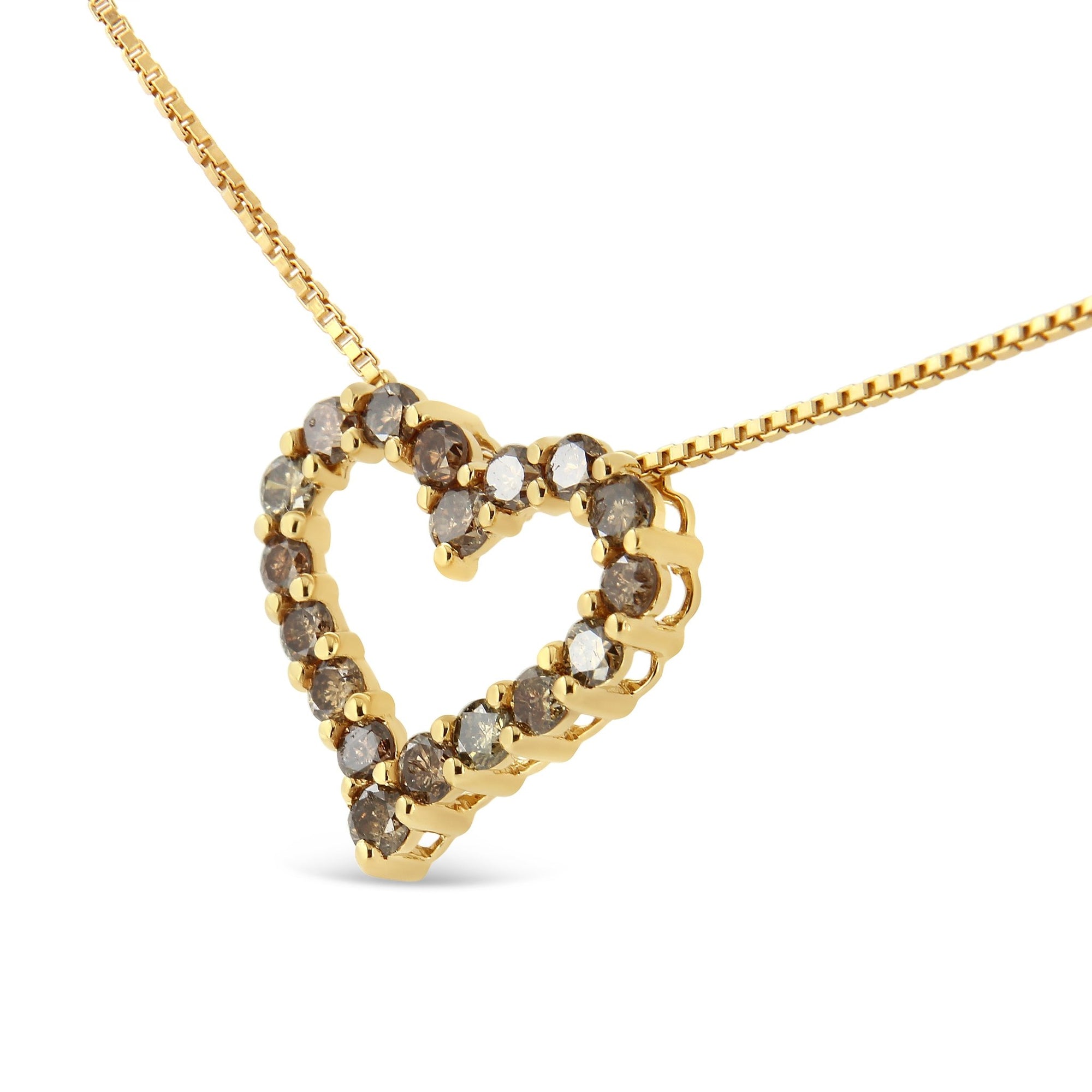 14K Yellow Gold Plated .925 Sterling Silver 1.0 Cttw Champagne Diamond Heart Pendant Necklace (K-L Color, I1-I2 Clarity) - 18" - LinkagejewelrydesignLinkagejewelrydesign