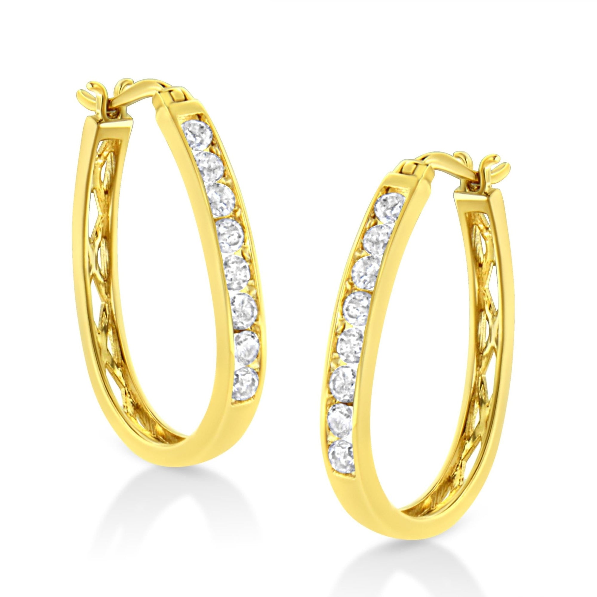 14k Yellow Gold Plated .925 Sterling Silver 1.0 Cttw Channel Set Brilliant Round Cut Diamond Hoop Earrings (J-K Color, I2-I3 Clarity) - LinkagejewelrydesignLinkagejewelrydesign