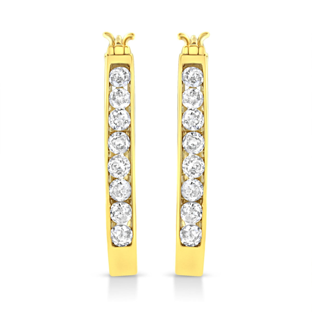 14k Yellow Gold Plated .925 Sterling Silver 1.0 Cttw Channel Set Brilliant Round Cut Diamond Hoop Earrings (J-K Color, I2-I3 Clarity) - LinkagejewelrydesignLinkagejewelrydesign