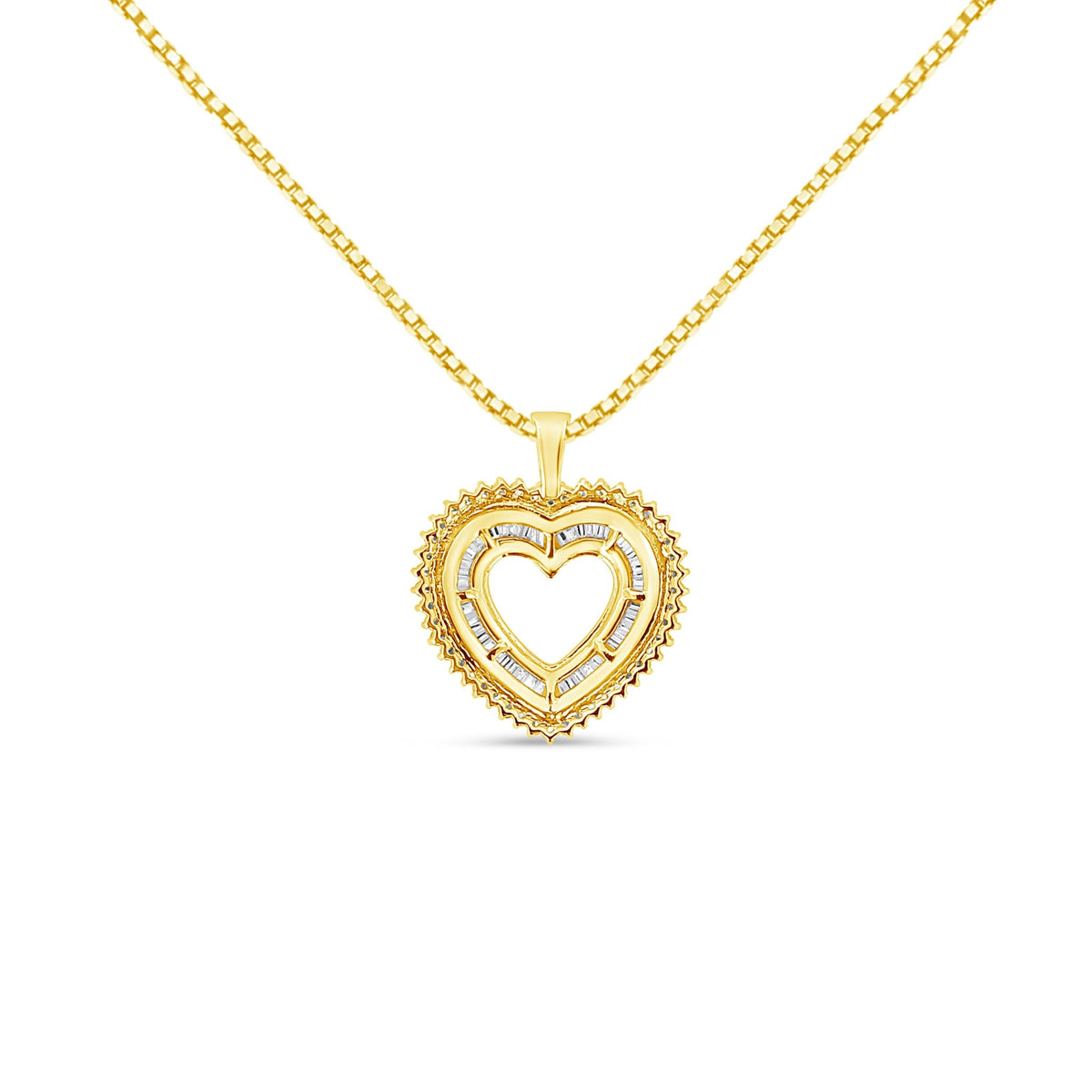 14K Yellow Gold Plated .925 Sterling Silver 1.0 Cttw Round and Baguette-Cut Diamond Composite Hearth 18&quot; Pendant Necklace (I-J Color, I1-I2 Clarity) - LinkagejewelrydesignLinkagejewelrydesign