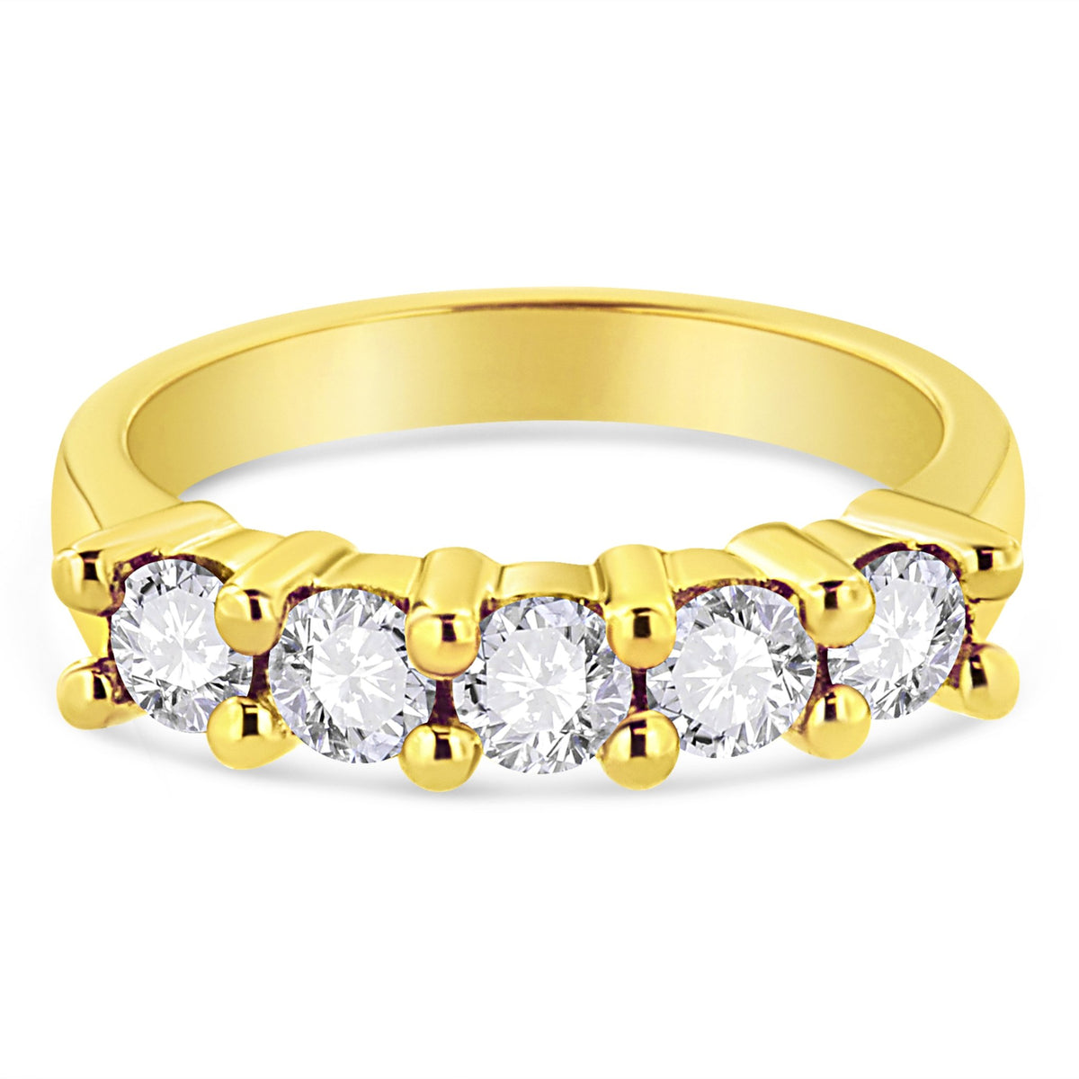 14K Yellow Gold Plated .925 Sterling Silver 1.0 Cttw Shared Prong-set Round Diamond 5 Stone Band Ring (J-K Color, I1-I2 Clarity) - Size 7 - LinkagejewelrydesignLinkagejewelrydesign