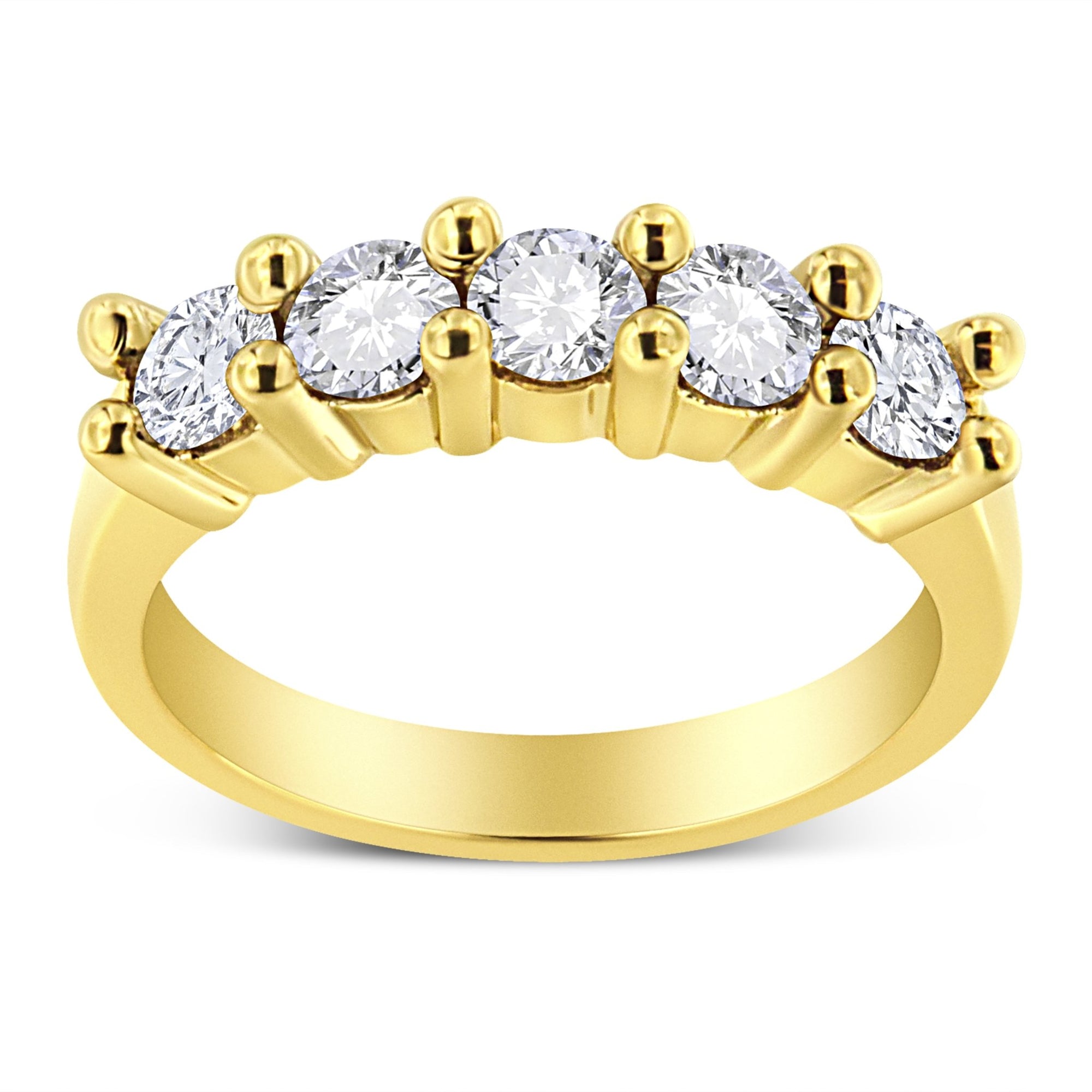 14K Yellow Gold Plated .925 Sterling Silver 1.0 Cttw Shared Prong-set Round Diamond 5 Stone Band Ring (J-K Color, I1-I2 Clarity) - Size 7 - LinkagejewelrydesignLinkagejewelrydesign