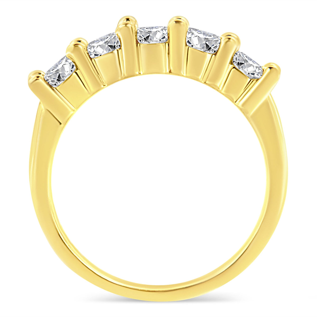 14K Yellow Gold Plated .925 Sterling Silver 1.0 Cttw Shared Prong-set Round Diamond 5 Stone Band Ring (J-K Color, I1-I2 Clarity) - Size 7 - LinkagejewelrydesignLinkagejewelrydesign