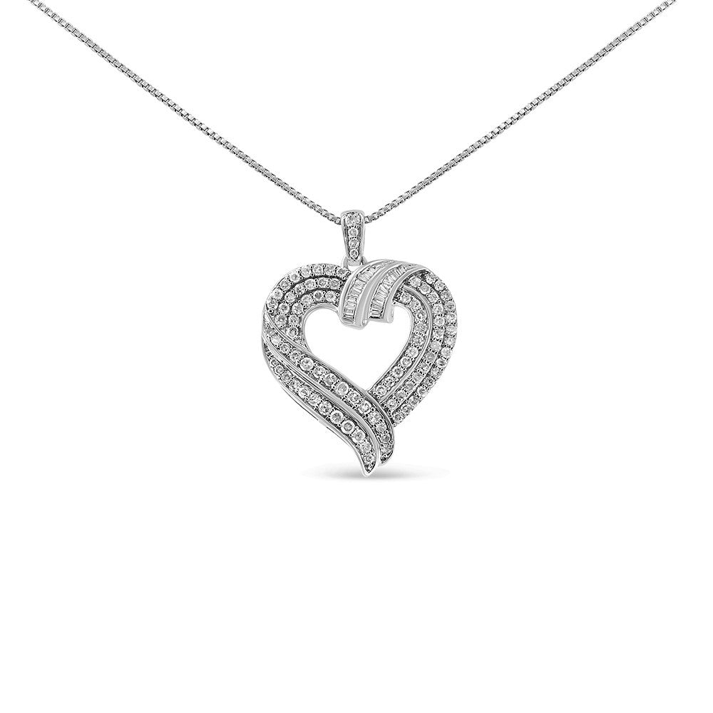14K Yellow Gold Plated .925 Sterling Silver 1.00 Cttw Baguette Diamond Composite Open Heart 18" Inch Pendant Necklace (I-J Color, I1-I2 Clarity) - LinkagejewelrydesignLinkagejewelrydesign