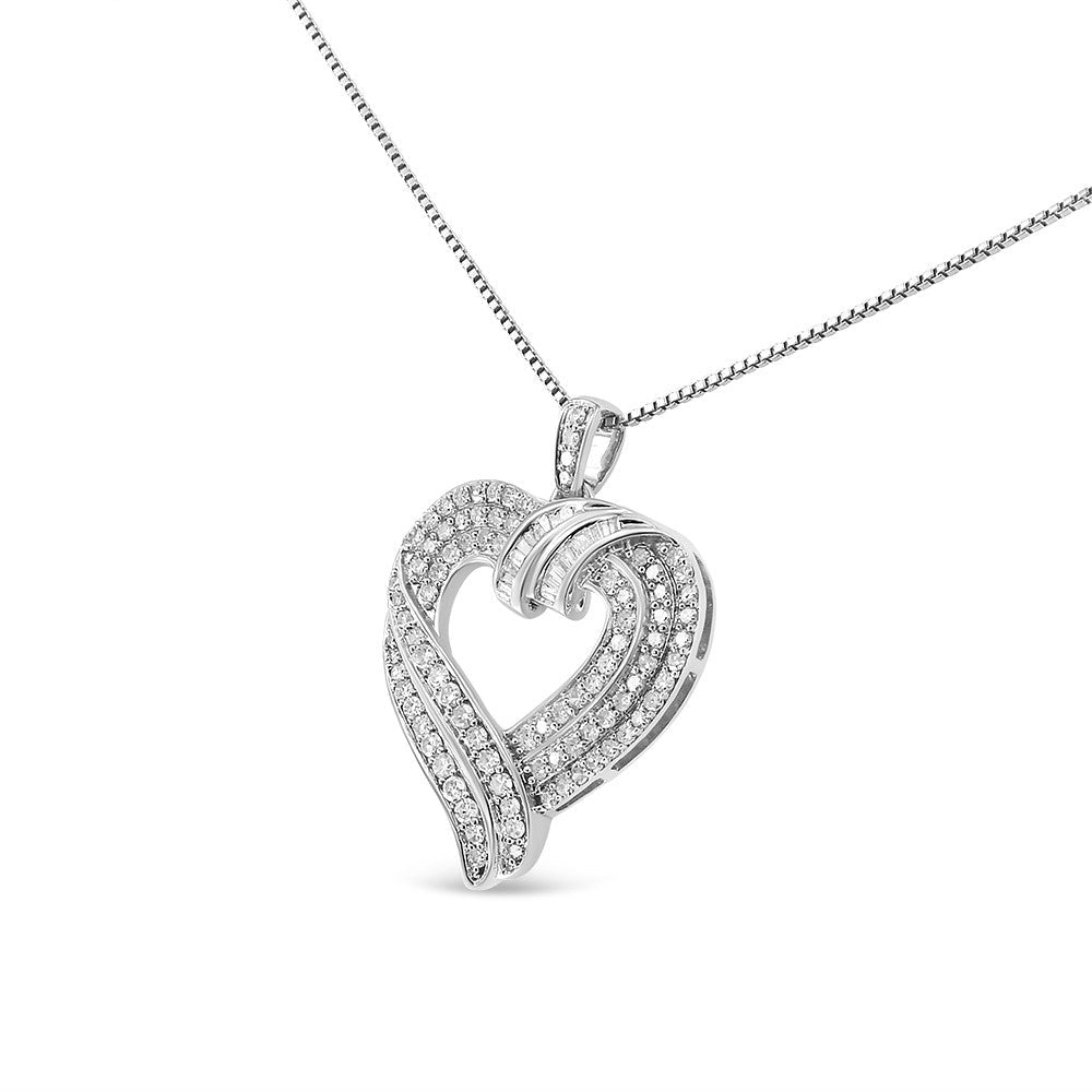 14K Yellow Gold Plated .925 Sterling Silver 1.00 Cttw Baguette Diamond Composite Open Heart 18&quot; Inch Pendant Necklace (I-J Color, I1-I2 Clarity) - LinkagejewelrydesignLinkagejewelrydesign