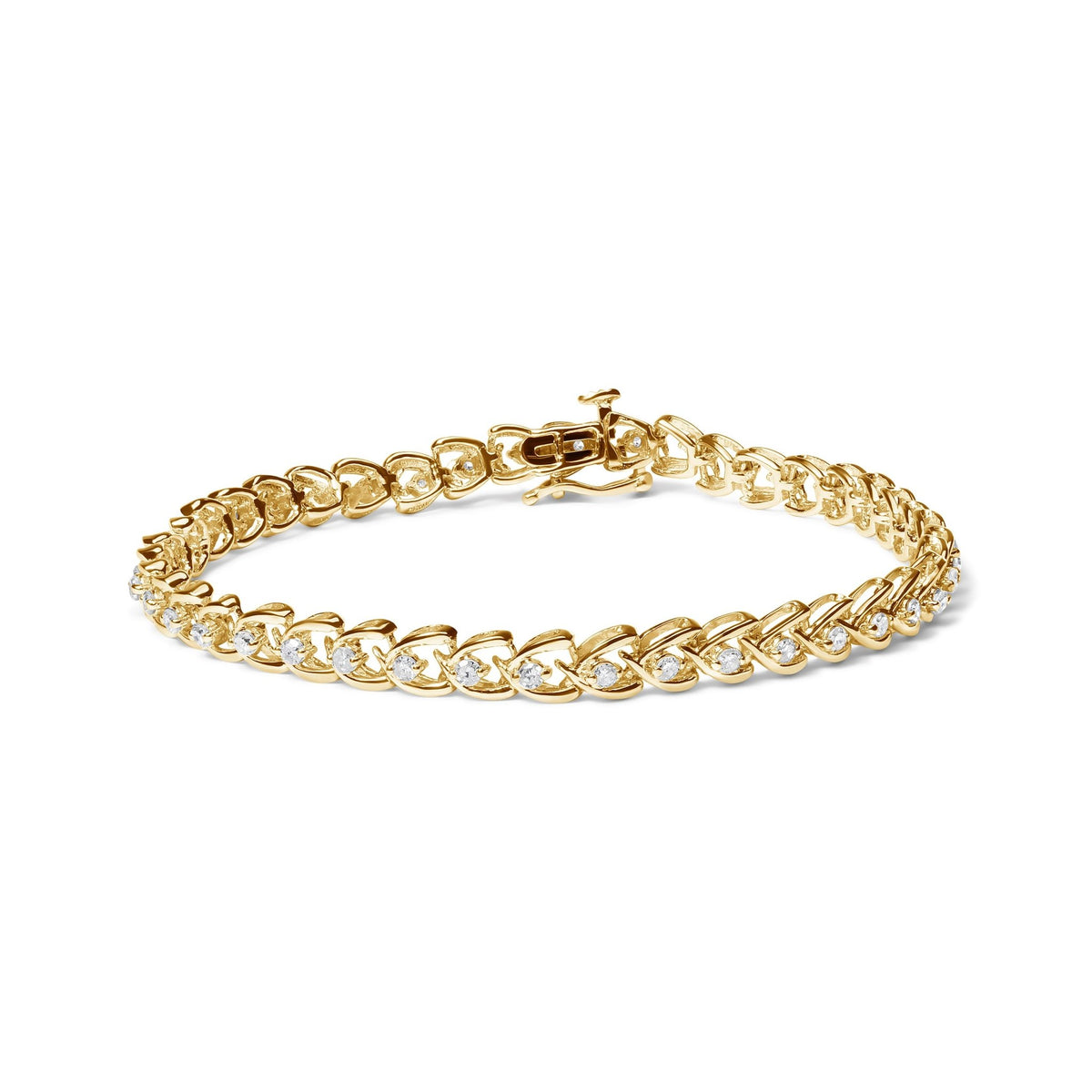 14K Yellow Gold Plated .925 Sterling Silver 1.00 Cttw Diamond C-Shaped Link Bracelet (I-J Color, I3 Clarity) - LinkagejewelrydesignLinkagejewelrydesign