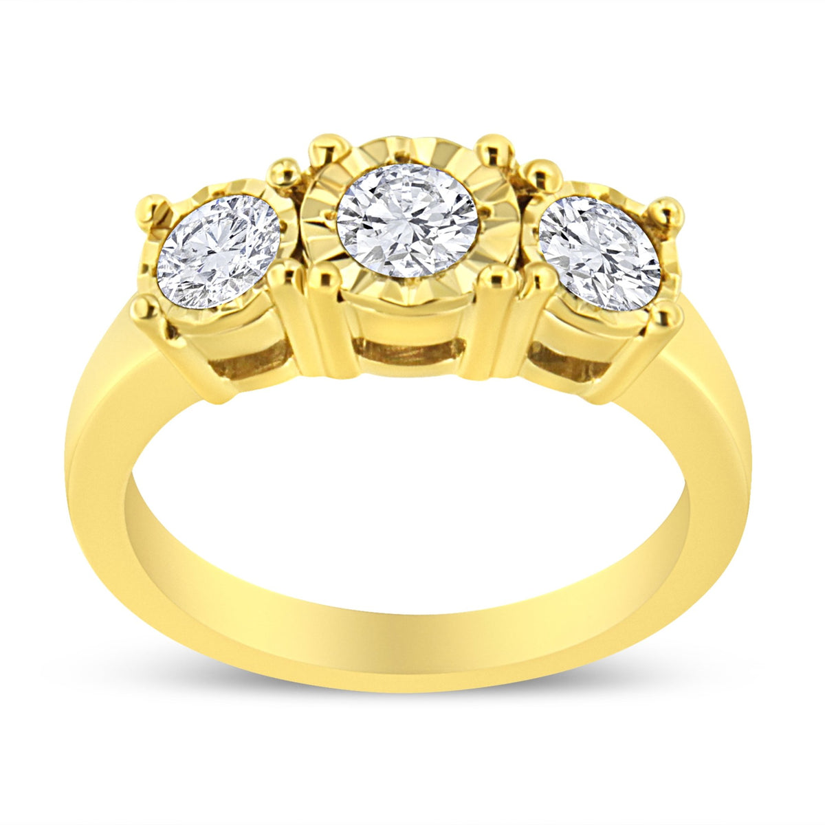 14K Yellow Gold Plated .925 Sterling Silver 1.00 Cttw Miracle-Set Round Diamond Three Stone Engagement Ring (K-L Color, I1-I2 Clarity) - Size 7 - LinkagejewelrydesignLinkagejewelrydesign