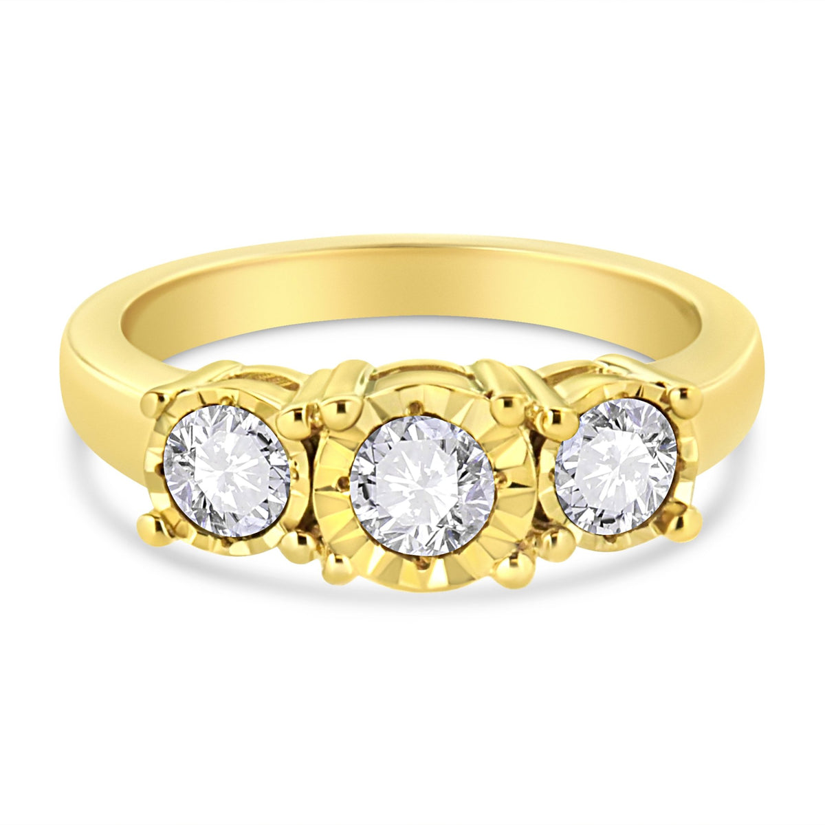 14K Yellow Gold Plated .925 Sterling Silver 1.00 Cttw Miracle-Set Round Diamond Three Stone Engagement Ring (K-L Color, I1-I2 Clarity) - Size 7 - LinkagejewelrydesignLinkagejewelrydesign