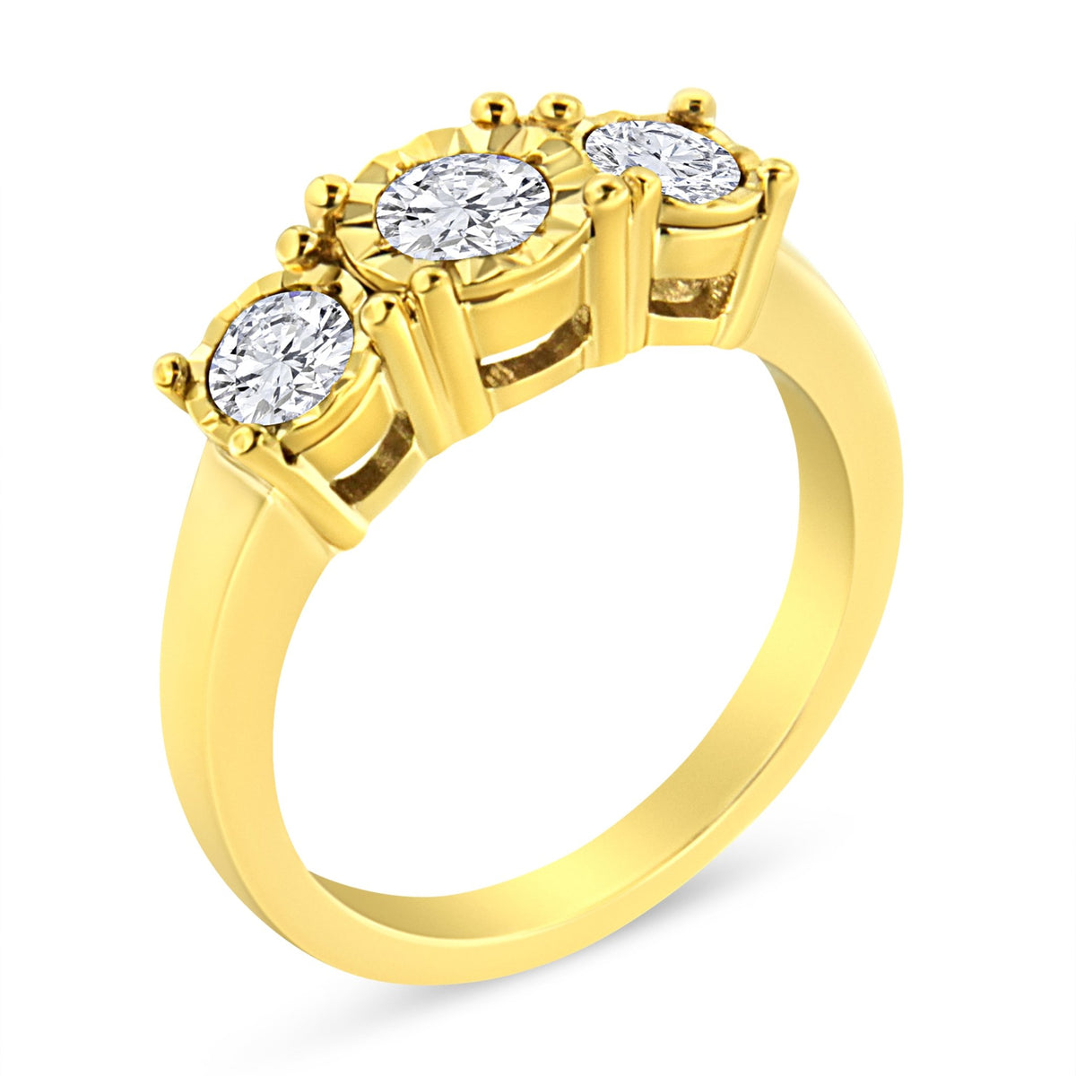 14K Yellow Gold Plated .925 Sterling Silver 1.00 Cttw Miracle-Set Round Diamond Three Stone Engagement Ring (K-L Color, I1-I2 Clarity) - Size 7 - LinkagejewelrydesignLinkagejewelrydesign