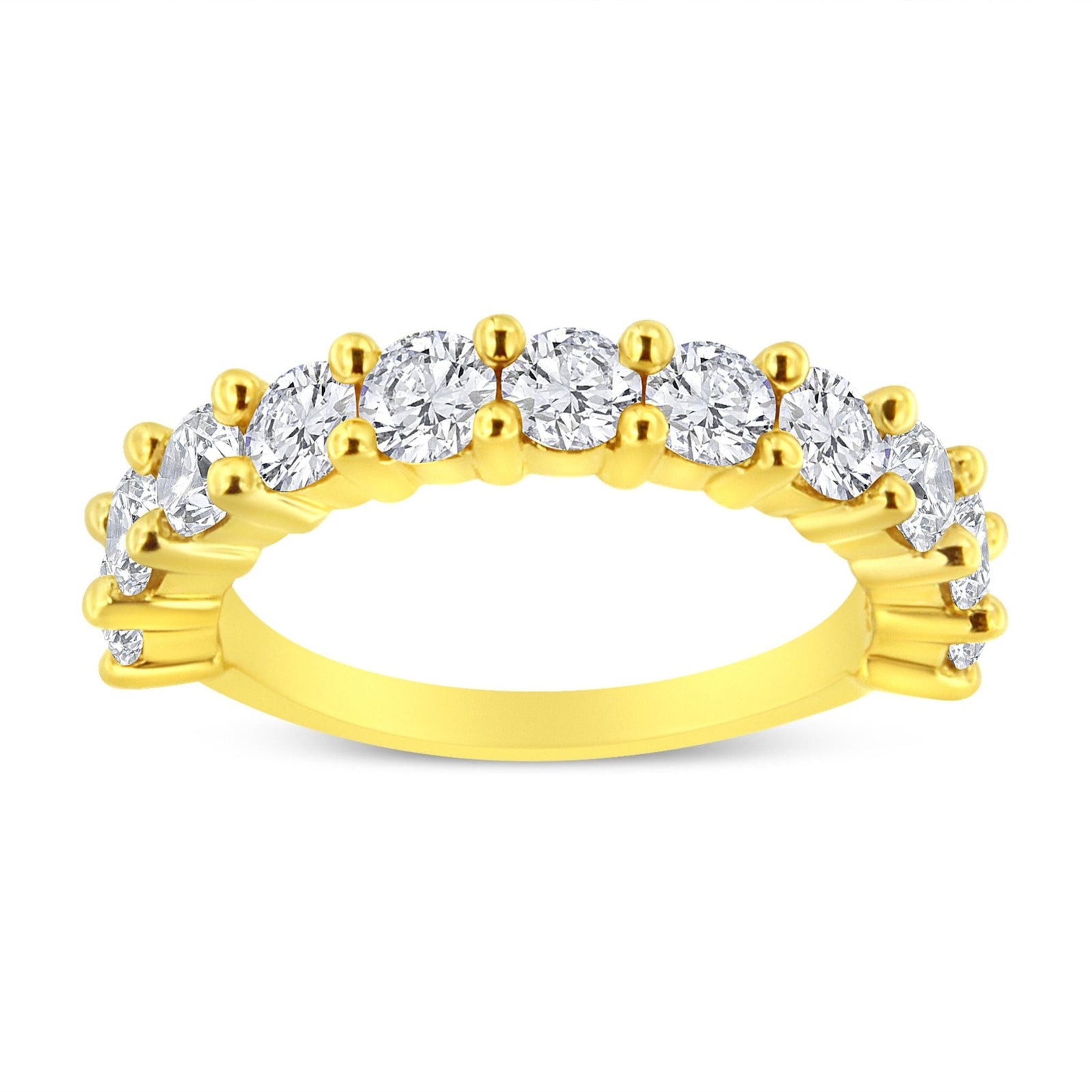 14K Yellow Gold Plated .925 Sterling Silver 1.00 Cttw Round-Cut Diamond 11 Stone Wedding Band Ring (J-K Color, I1-I2 Clarity) - Size 7 - LinkagejewelrydesignLinkagejewelrydesign