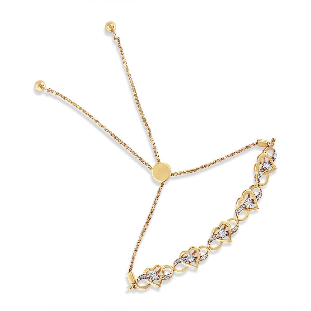 14K Yellow Gold Plated .925 Sterling Silver 1/10 Cttw Diamond Infinity Heart Shaped 4”-10” Adjustable Bolo Bracelet (H-I Color, I2-I3 Clarity) - LinkagejewelrydesignLinkagejewelrydesign