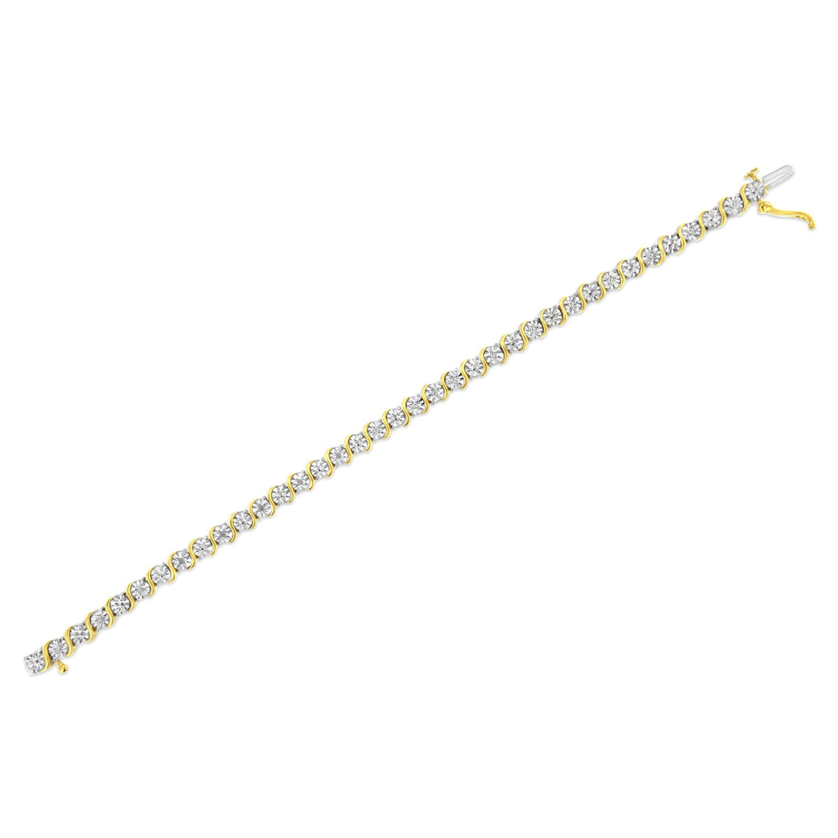 14K Yellow Gold Plated .925 Sterling Silver 1/10 Cttw Diamond Round Miracle Plate and &quot;S&quot; Link Tennis Bracelet (I-J Color, I2- I3 Clarity) - 7&quot; - LinkagejewelrydesignLinkagejewelrydesign