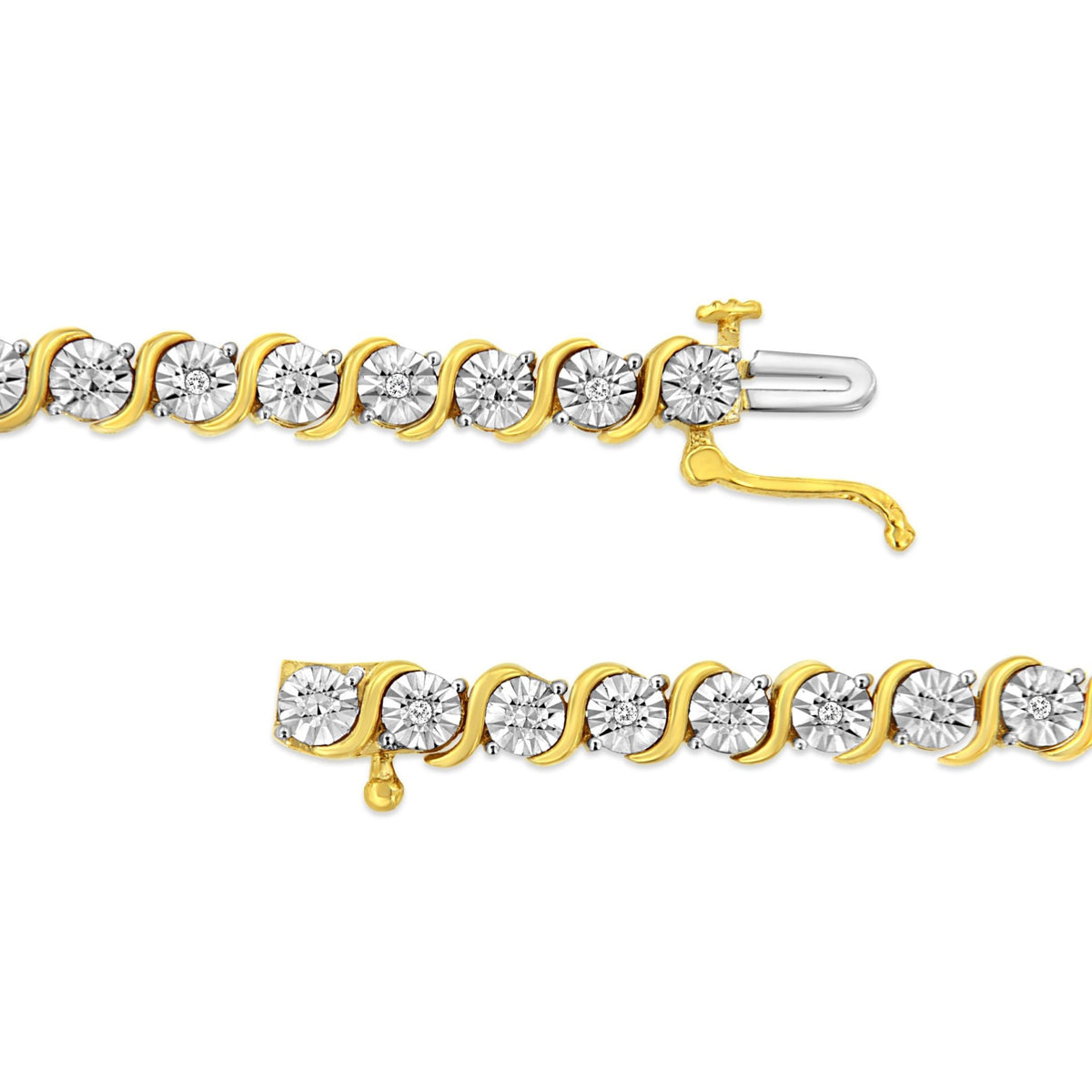 14K Yellow Gold Plated .925 Sterling Silver 1/10 Cttw Diamond Round Miracle Plate and &quot;S&quot; Link Tennis Bracelet (I-J Color, I2- I3 Clarity) - 7&quot; - LinkagejewelrydesignLinkagejewelrydesign
