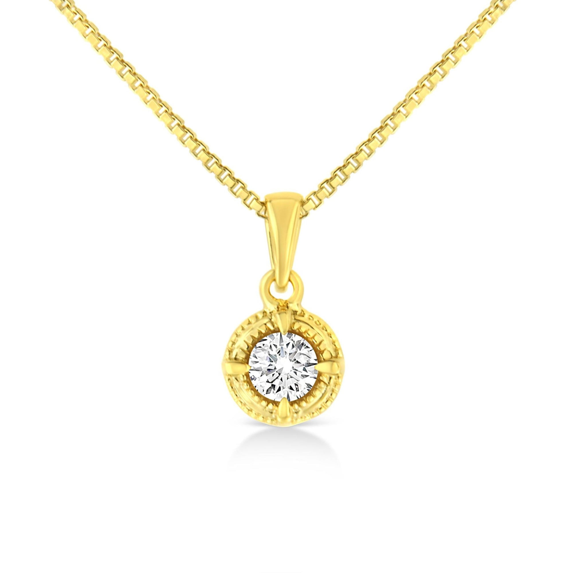14K Yellow Gold Plated .925 Sterling Silver 1/2 Cttw Brilliant Round Cut Diamond Solitaire Milgrain 18" Pendant Necklace (K-L Color, I2-I3 Clarity) - LinkagejewelrydesignLinkagejewelrydesign