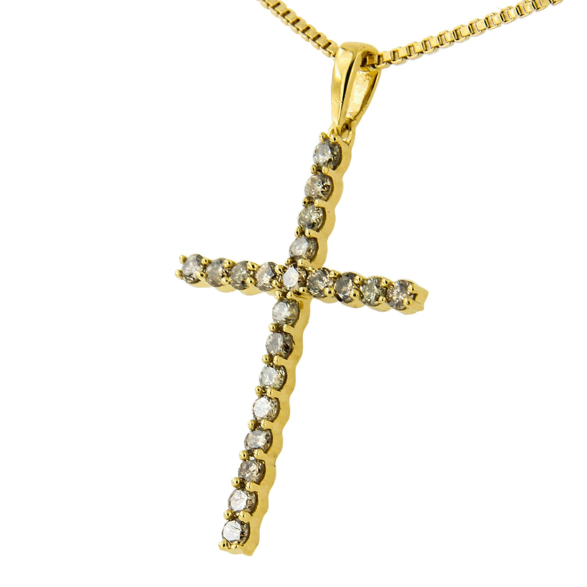 14K Yellow Gold Plated .925 Sterling Silver 1/2 Cttw Champagne Diamond Cross Pendant Necklace (K-L Color, I1-I2 Clarity) - 18&quot; - LinkagejewelrydesignLinkagejewelrydesign