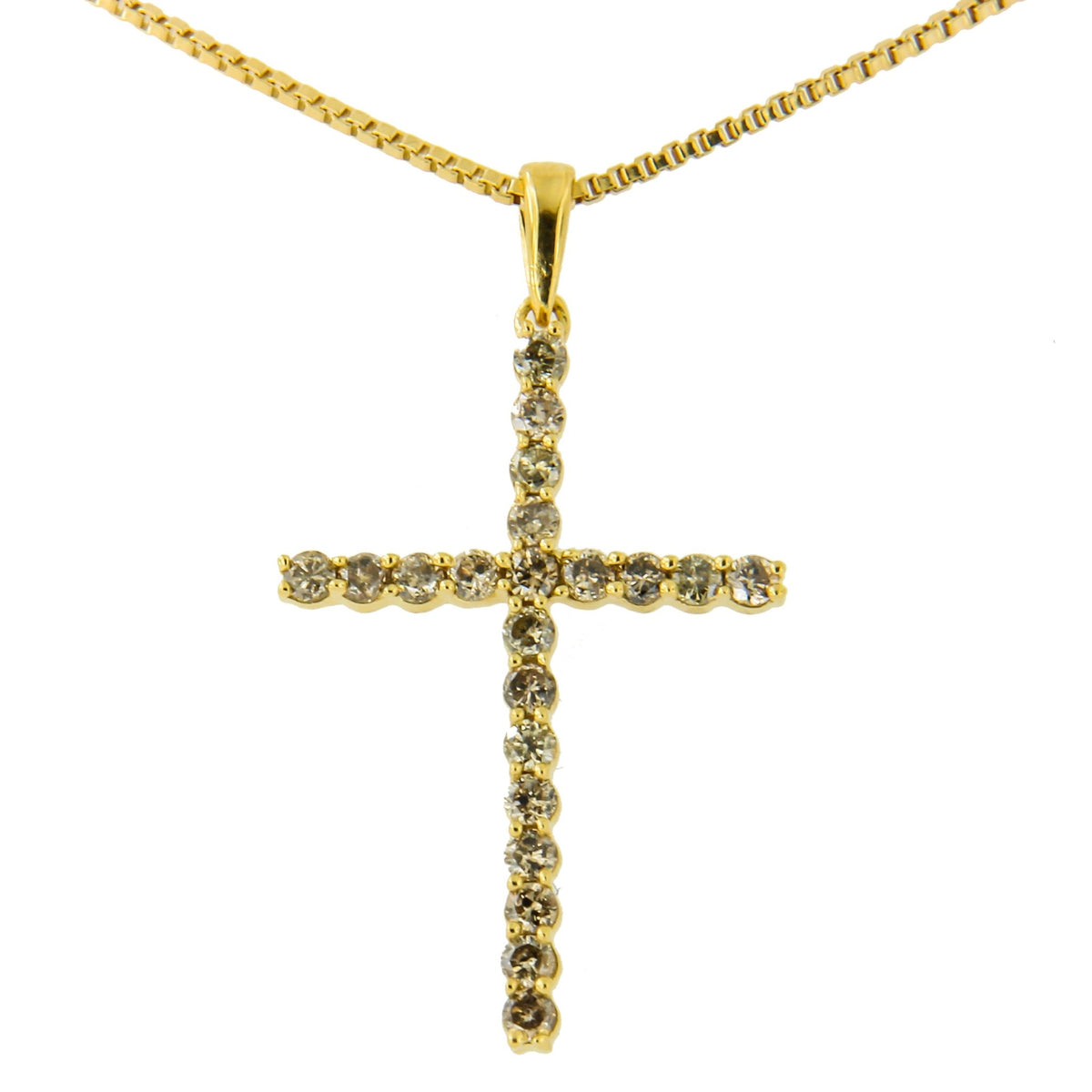 14K Yellow Gold Plated .925 Sterling Silver 1/2 Cttw Champagne Diamond Cross Pendant Necklace (K-L Color, I1-I2 Clarity) - 18&quot; - LinkagejewelrydesignLinkagejewelrydesign