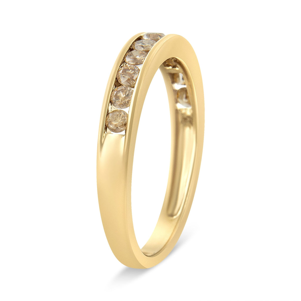 14K Yellow Gold Plated .925 Sterling Silver 1/2 Cttw Channel Set Round Champagne Diamond 11 Stone Band Ring (K-L Color, I1-I2 Clarity) - Size 7 - LinkagejewelrydesignLinkagejewelrydesign