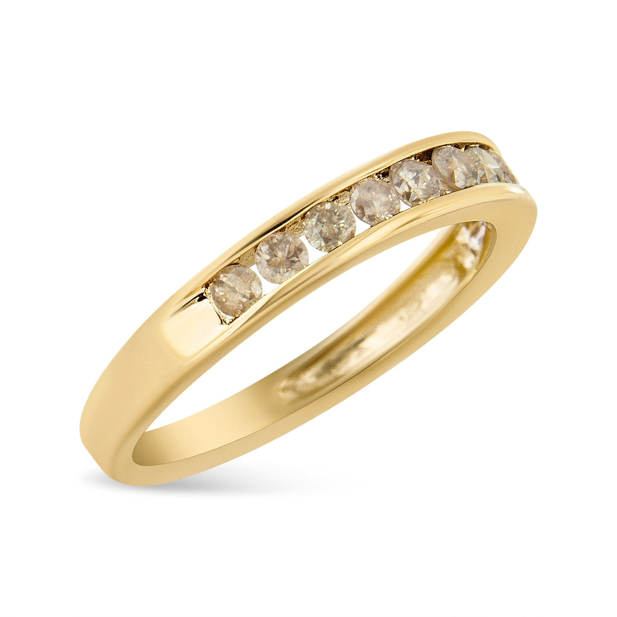 14K Yellow Gold Plated .925 Sterling Silver 1/2 Cttw Channel Set Round Champagne Diamond 11 Stone Band Ring (K-L Color, I1-I2 Clarity) - Size 7 - LinkagejewelrydesignLinkagejewelrydesign