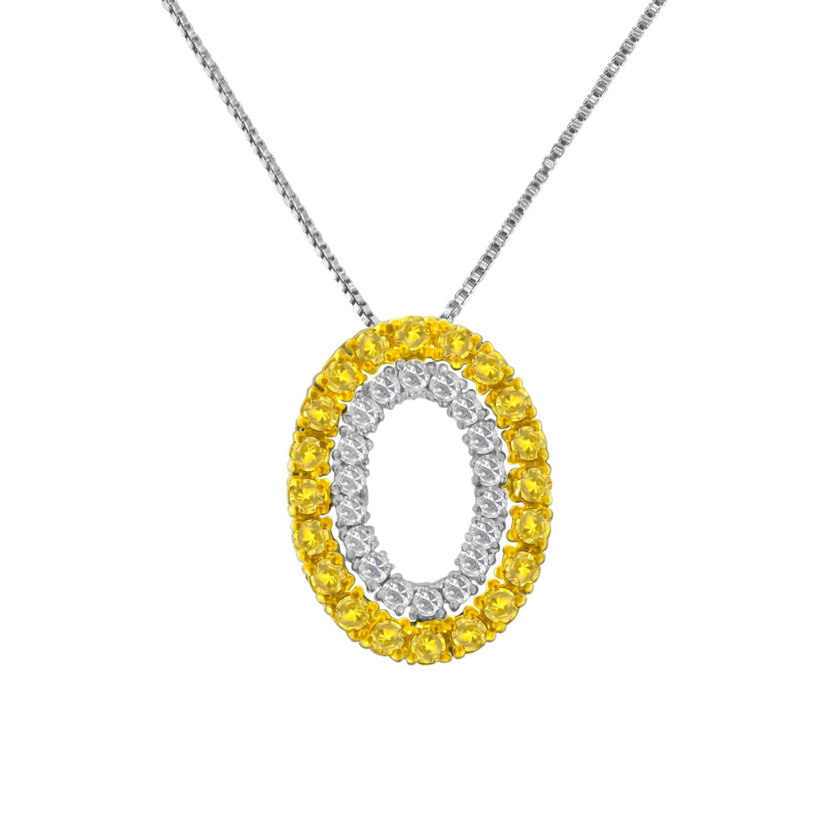 14K Yellow Gold Plated .925 Sterling Silver 1/2 Cttw Color Treated Diamond Double Oval Shape 18&quot; Pendant Necklace (Yellow Color, I2-I3 Clarity) - LinkagejewelrydesignLinkagejewelrydesign