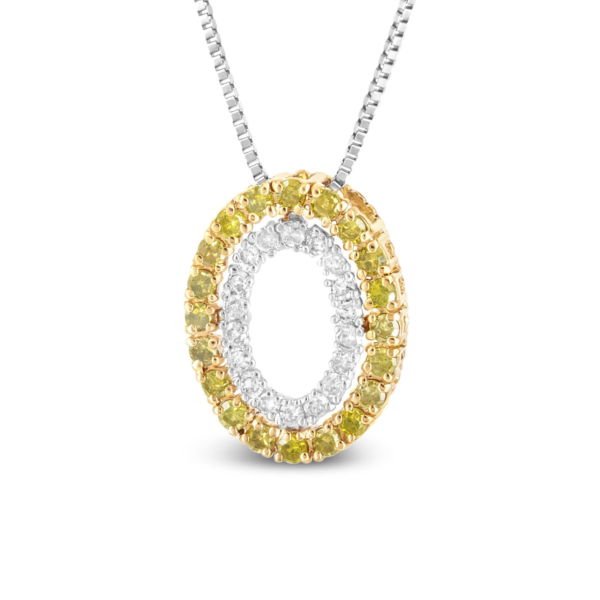 14K Yellow Gold Plated .925 Sterling Silver 1/2 Cttw Color Treated Diamond Double Oval Shape 18&quot; Pendant Necklace (Yellow Color, I2-I3 Clarity) - LinkagejewelrydesignLinkagejewelrydesign