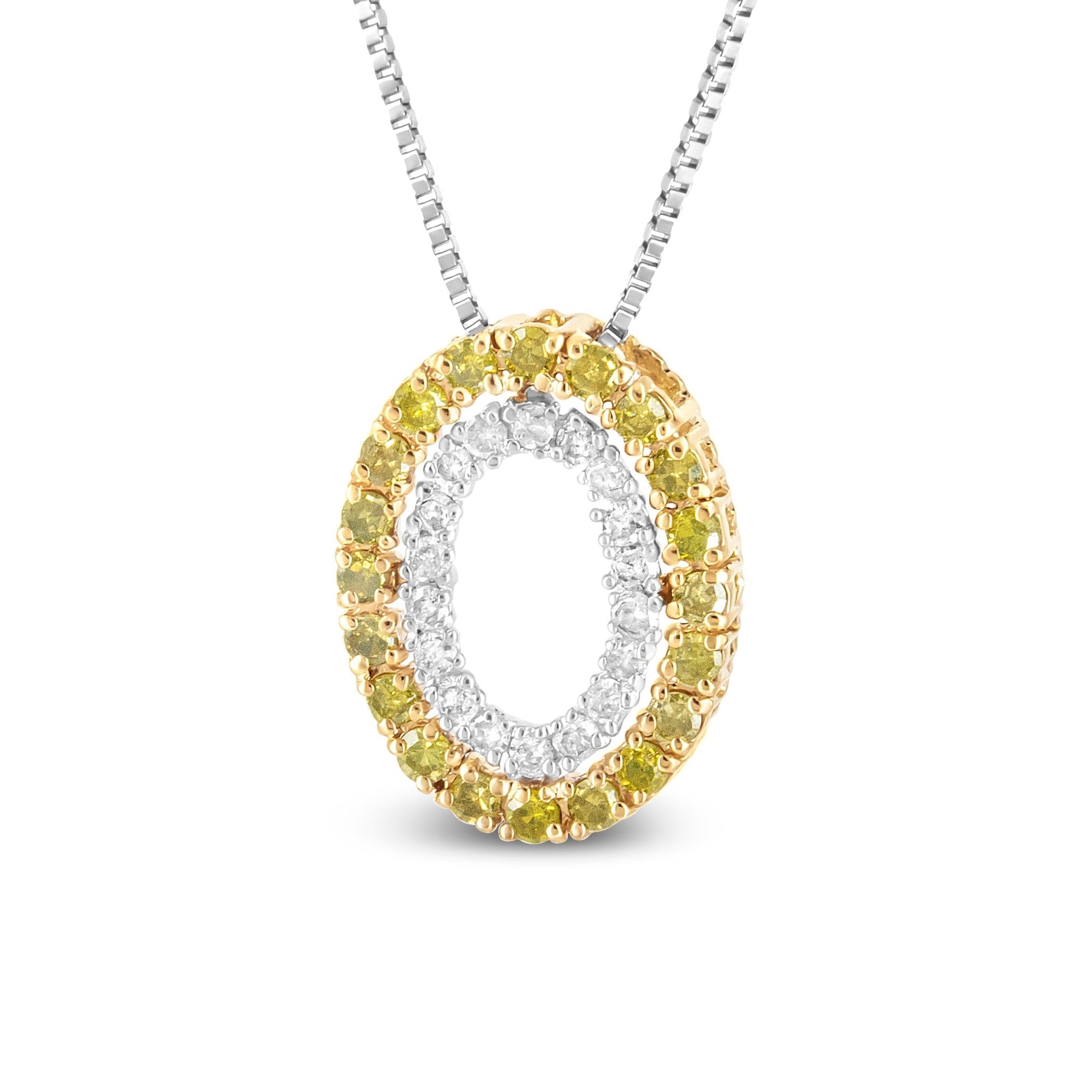 14K Yellow Gold Plated .925 Sterling Silver 1/2 Cttw Color Treated Diamond Double Oval Shape 18" Pendant Necklace (Yellow Color, I2-I3 Clarity) - LinkagejewelrydesignLinkagejewelrydesign