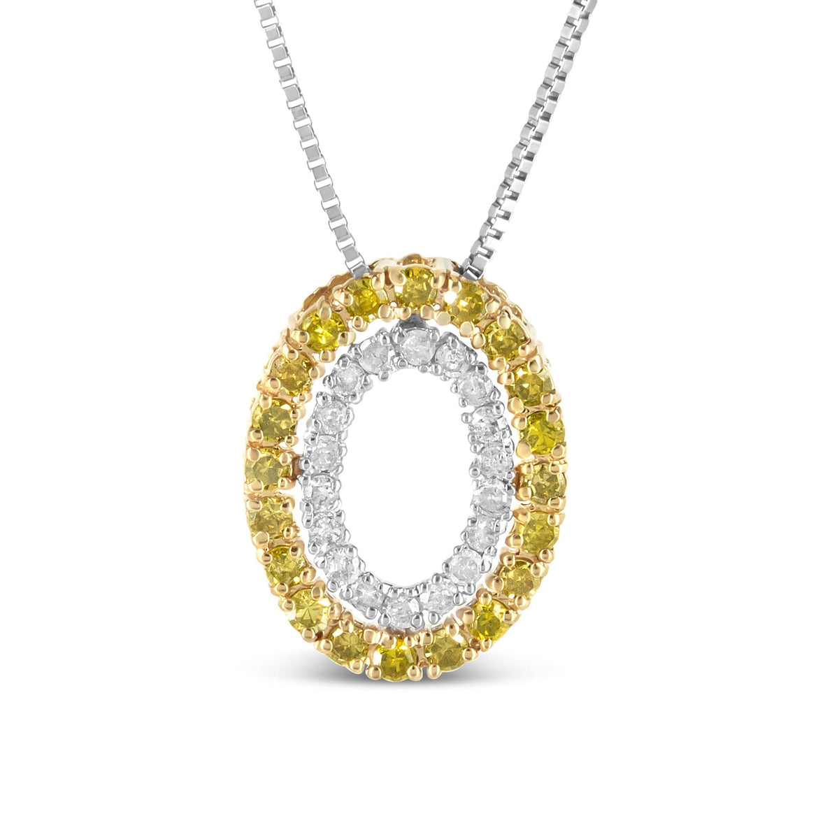 14K Yellow Gold Plated .925 Sterling Silver 1/2 Cttw Color Treated Diamond Double Oval Shape 18&quot; Pendant Necklace (Yellow Color, I2-I3 Clarity) - LinkagejewelrydesignLinkagejewelrydesign
