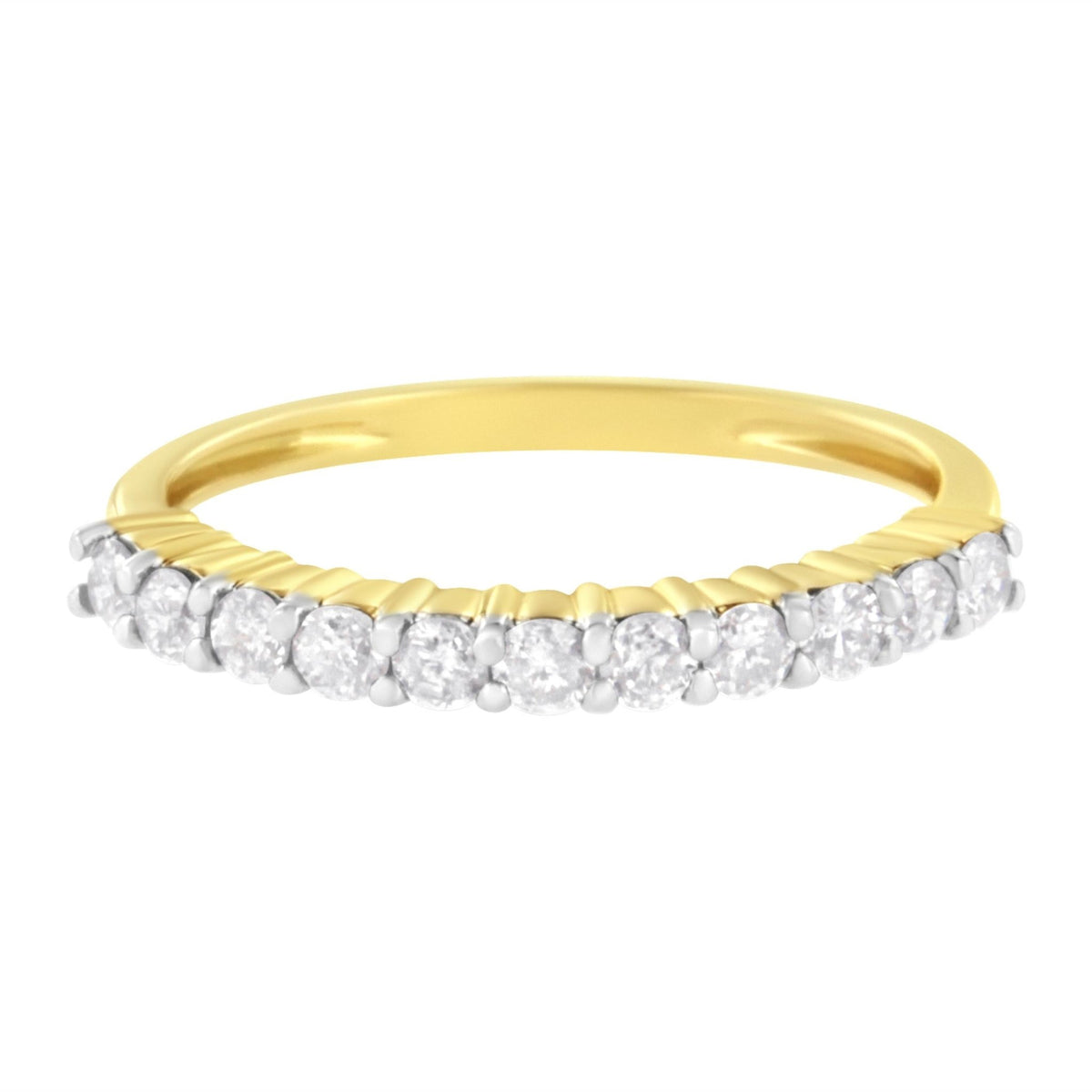 14K Yellow Gold Plated .925 Sterling Silver 1/2 cttw Shared Prong Set Brilliant Round-Cut Diamond 11 Stone Band Ring (I-J Color, SI1-SI2 Clarity) - Size 7 - LinkagejewelrydesignLinkagejewelrydesign