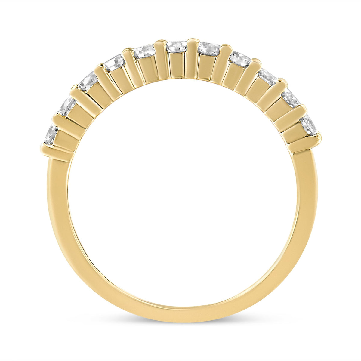 14K Yellow Gold Plated .925 Sterling Silver 1/2 cttw Shared Prong Set Brilliant Round-Cut Diamond 11 Stone Band Ring (I-J Color, SI1-SI2 Clarity) - Size 7 - LinkagejewelrydesignLinkagejewelrydesign