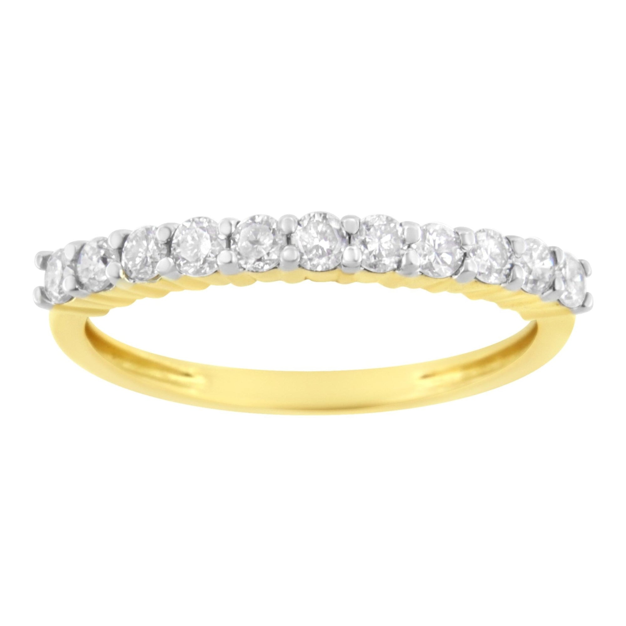 14K Yellow Gold Plated .925 Sterling Silver 1/2 cttw Shared Prong Set Brilliant Round-Cut Diamond 11 Stone Band Ring (J-K Color, I1-I2 Clarity) - Size 6 - LinkagejewelrydesignLinkagejewelrydesign