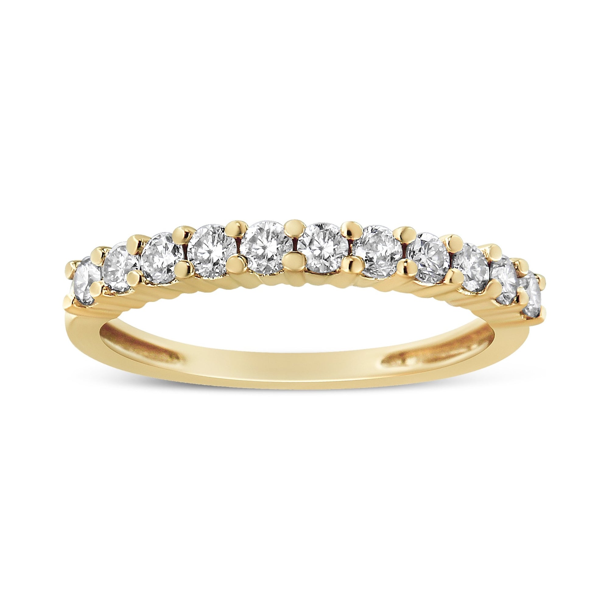 14K Yellow Gold Plated .925 Sterling Silver 1/2 cttw Shared Prong Set Brilliant Round-Cut Diamond 11 Stone Band Ring (J-K Color, SI1-SI2 Clarity) - Size 7 - LinkagejewelrydesignLinkagejewelrydesign