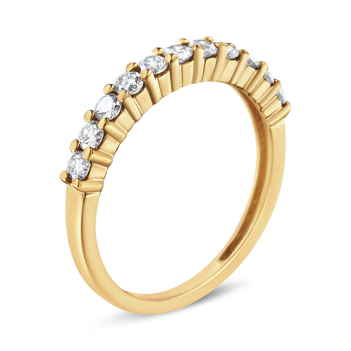 14K Yellow Gold Plated .925 Sterling Silver 1/2 cttw Shared Prong Set Brilliant Round-Cut Diamond 11 Stone Band Ring (J-K Color, SI1-SI2 Clarity) - Size 7 - LinkagejewelrydesignLinkagejewelrydesign