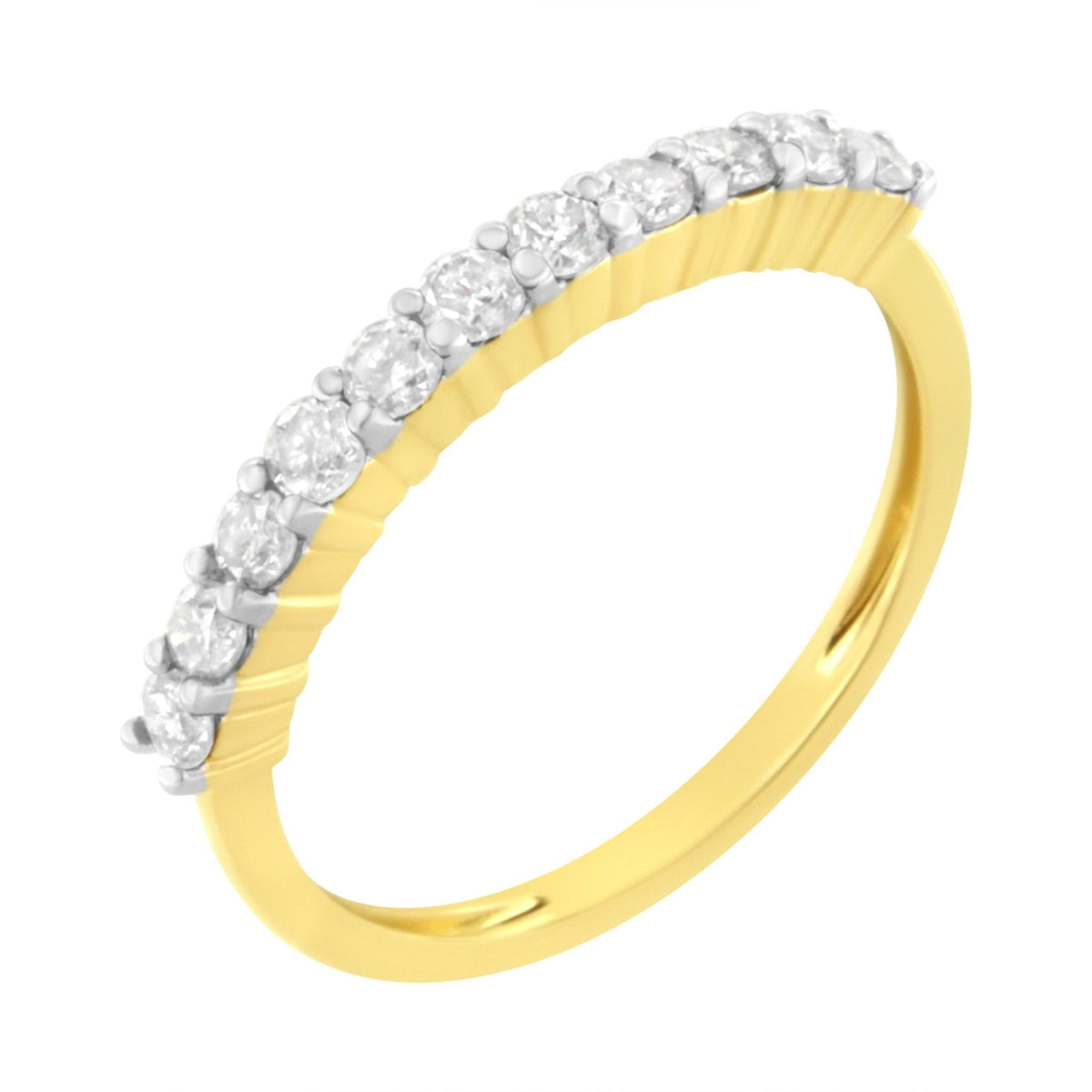 14K Yellow Gold Plated .925 Sterling Silver 1/2 cttw Shared Prong Set Brilliant Round-Cut Diamond 11 Stone Band Ring (J-K Color, SI2-I1 Clarity) - Size 9 - LinkagejewelrydesignLinkagejewelrydesign