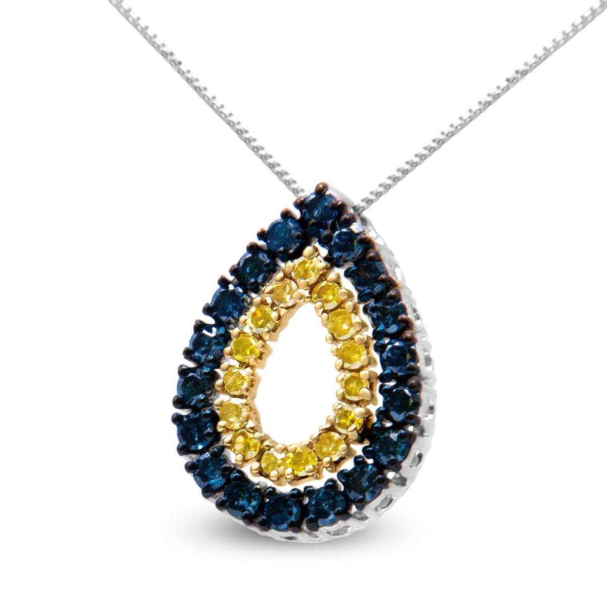 14K Yellow Gold Plated .925 Sterling Silver 1/2 Cttw Treated Blue and Yellow Diamond Double Pear Shaped 18&quot; Pendant Necklace (Blue Color, I2-I3 Clarity) - LinkagejewelrydesignLinkagejewelrydesign